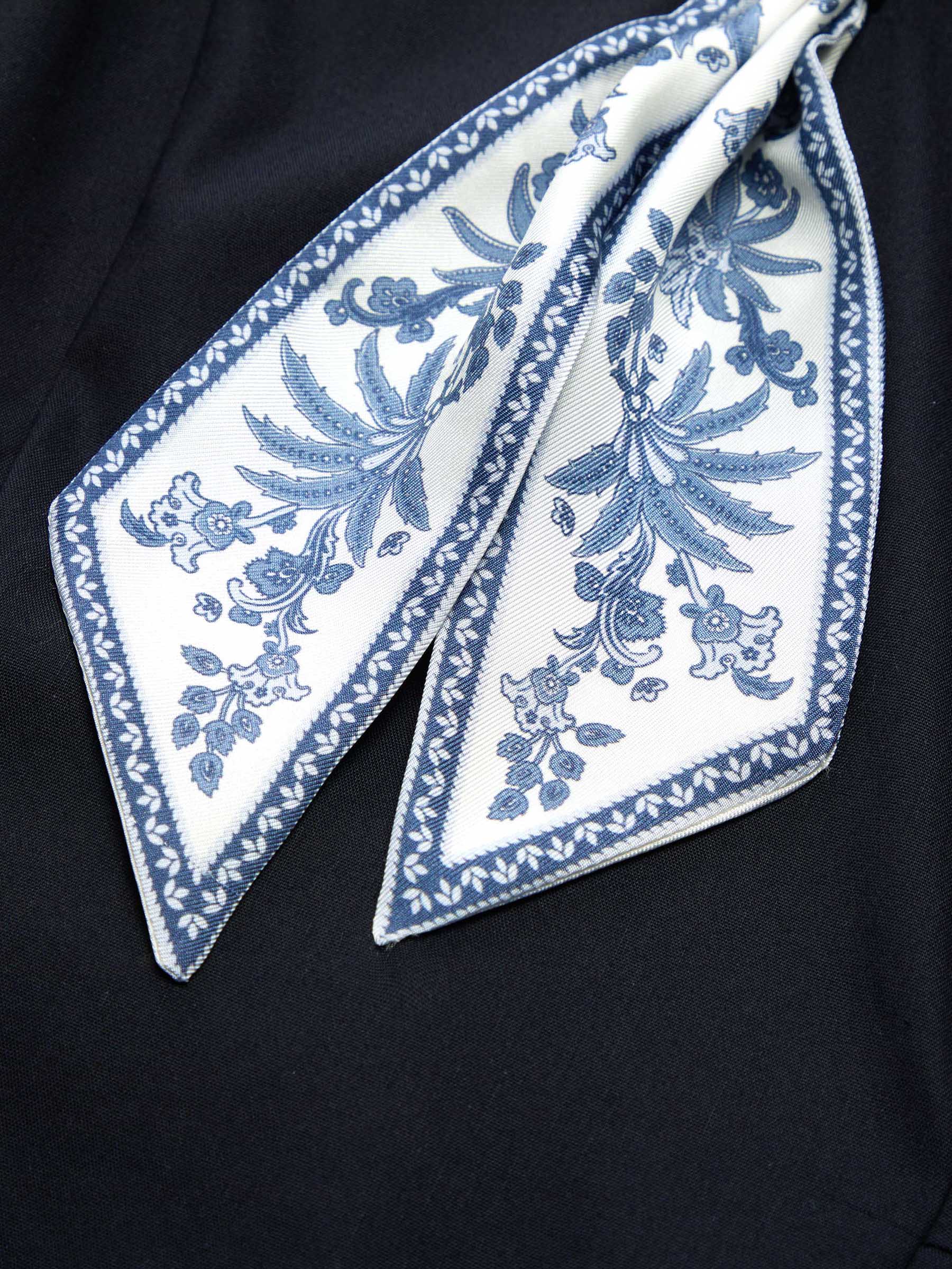 Linen Blend V-Neck Women Midi Dress With Silk Scarf And Belt - Image 8