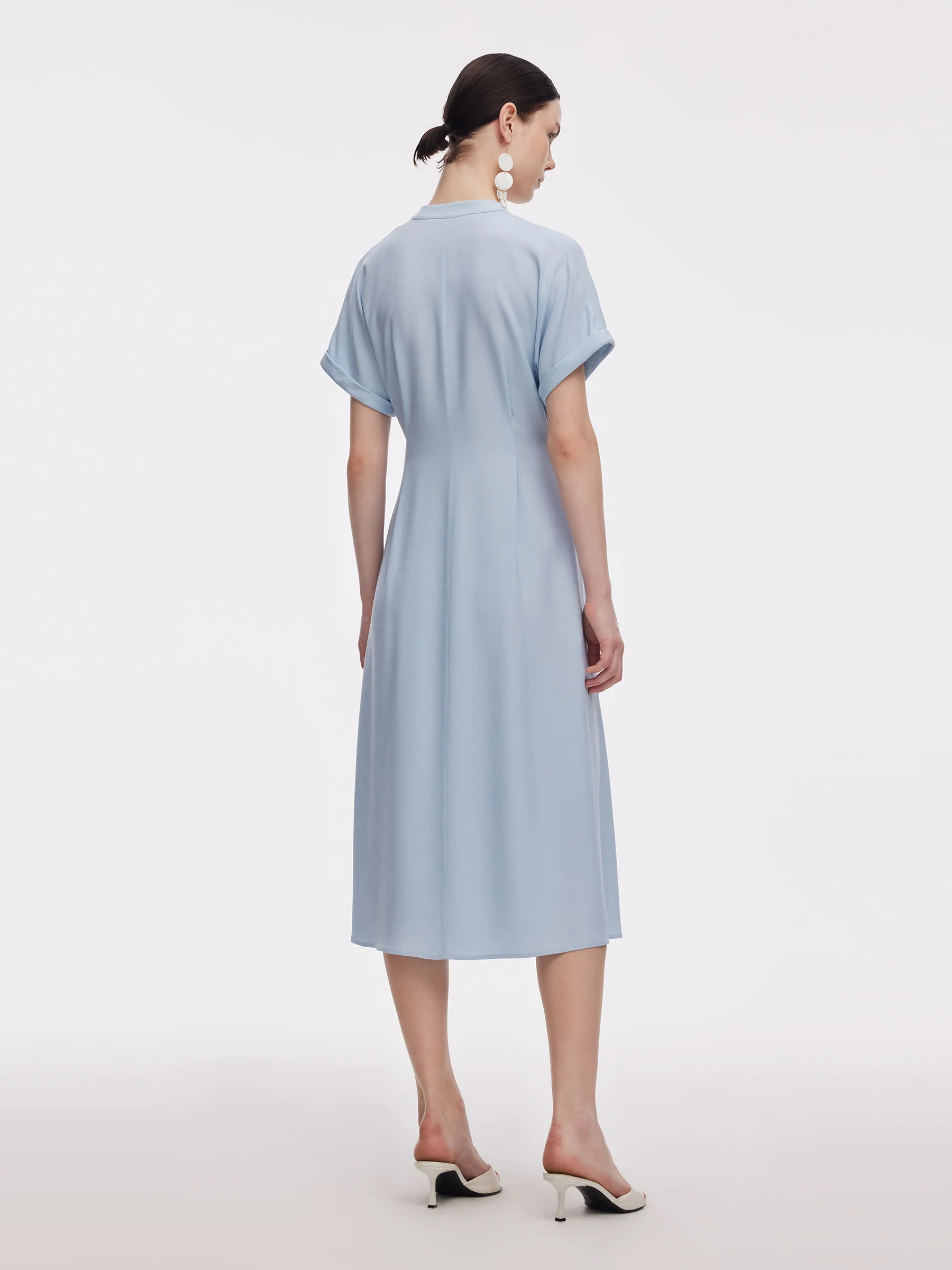 100% Acetate Adjustable Waist Women Midi Dress - Image 3