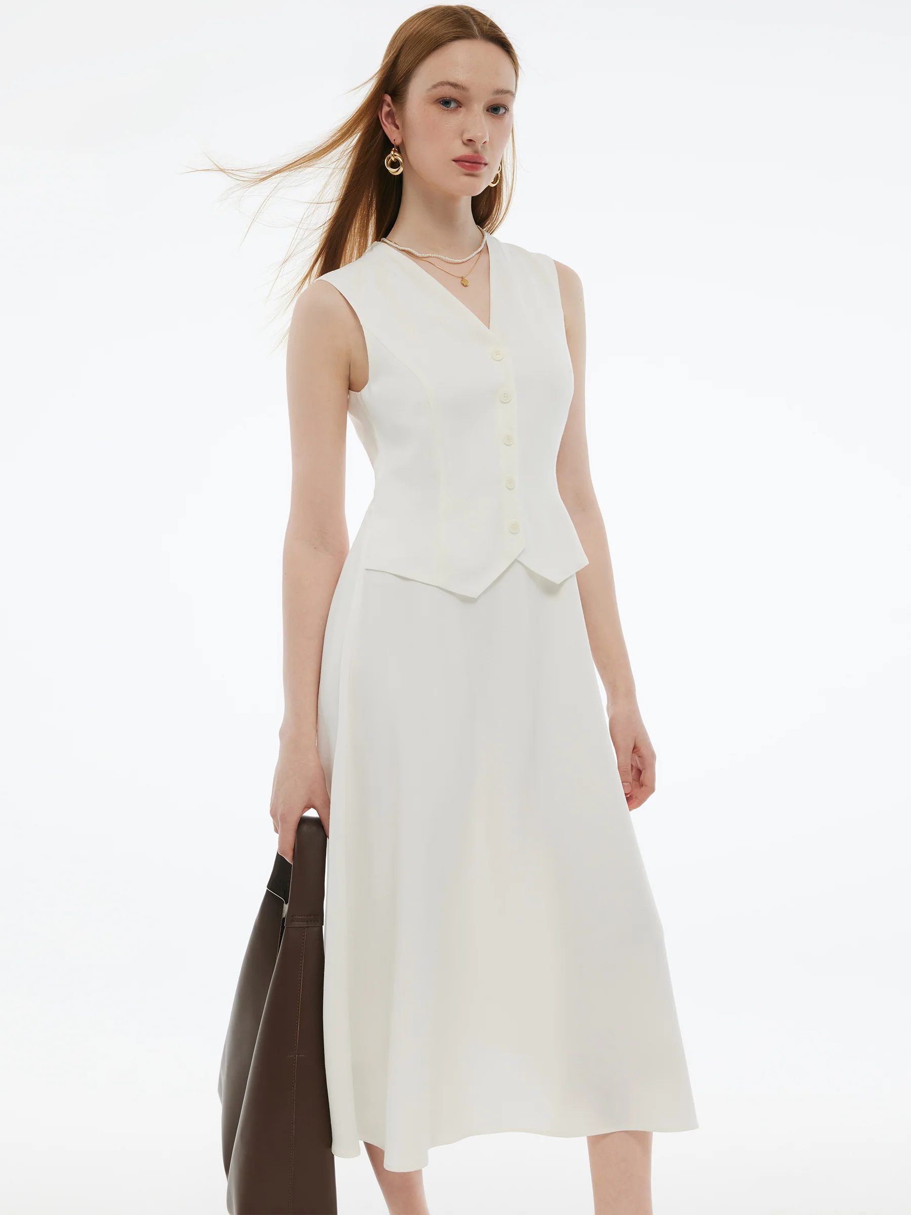 100% Acetate Faux-Layered Women Vest Maxi Dress - Image 4
