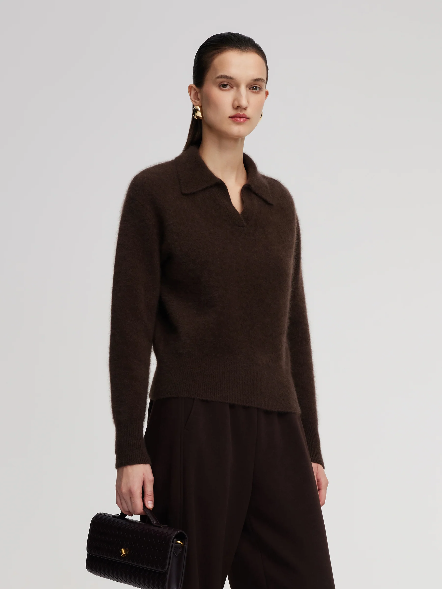100% Brushed Wool Johnny-Collar Women Sweater - Image 4