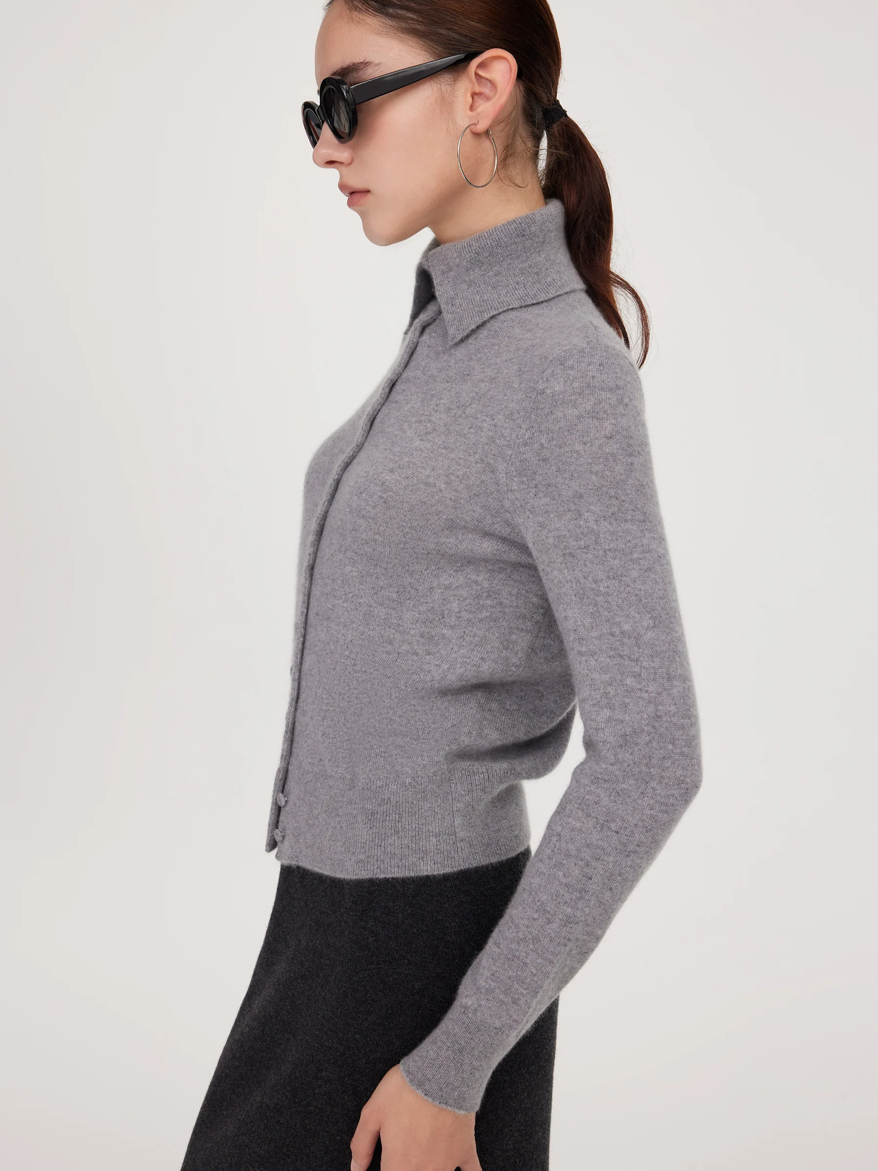 100% Cashmere Folded Collar Women Cardigan - Image 5