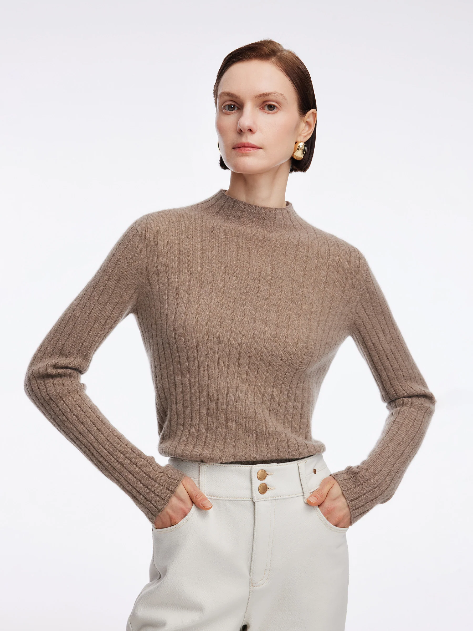 100% Cashmere Seamless Mock Neck Women Sweater - Image 3