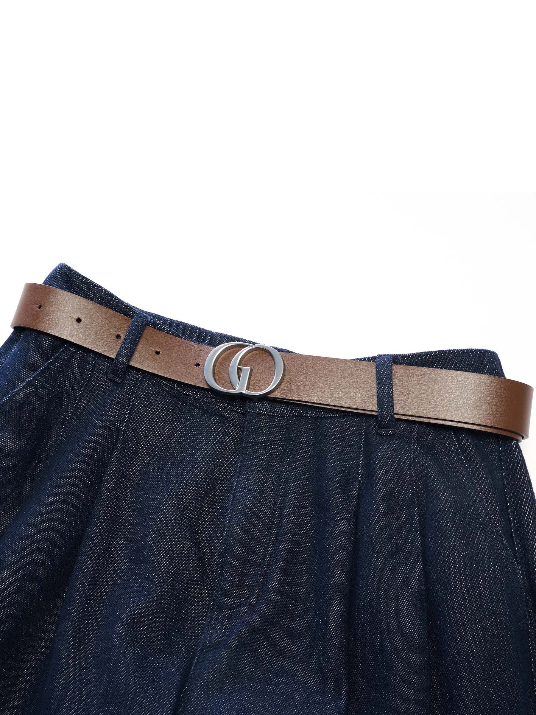 100% Cotton Denim Wide Leg Women Jeans With GO Letter Belt - Image 8