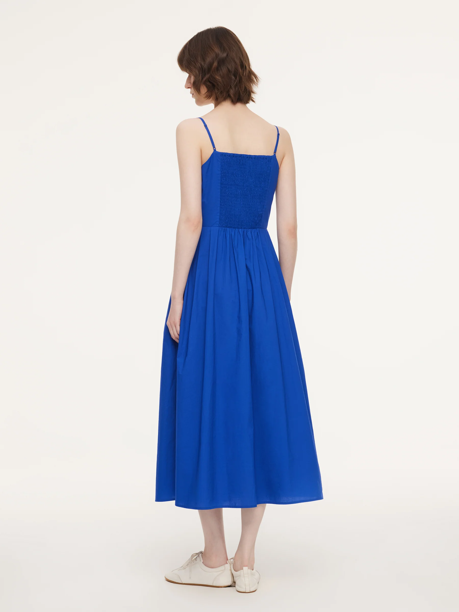 100% Cotton Gathered Waist Women Strap Maxi Dress - Image 5