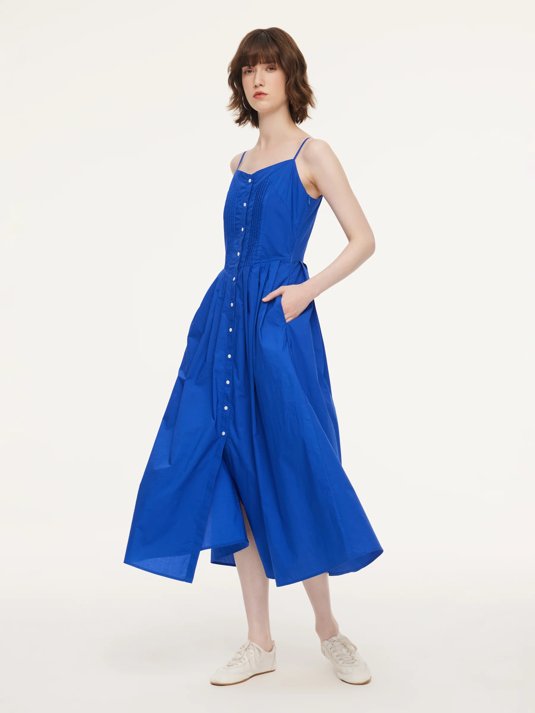 100% Cotton Gathered Waist Women Strap Maxi Dress - Image 6