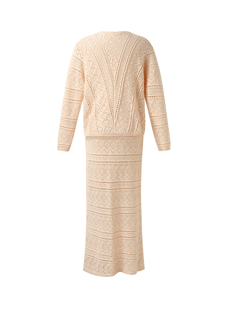 100% Cotton Openwork Cardigan And Skirt Two-Piece Set - Image 8