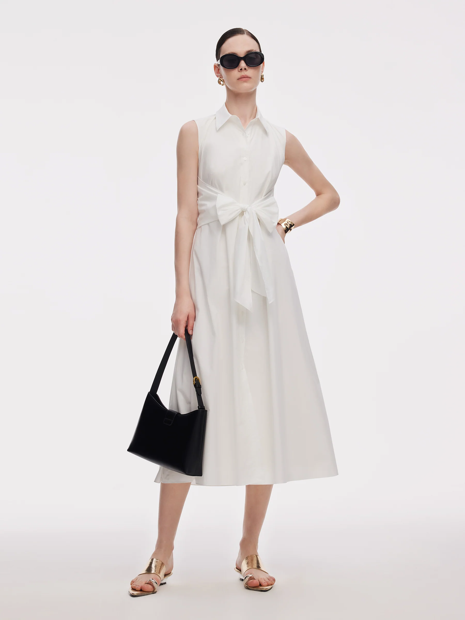 100% Cotton Tie Front Women Sleeveless Maxi Shirt Dress - Image 2