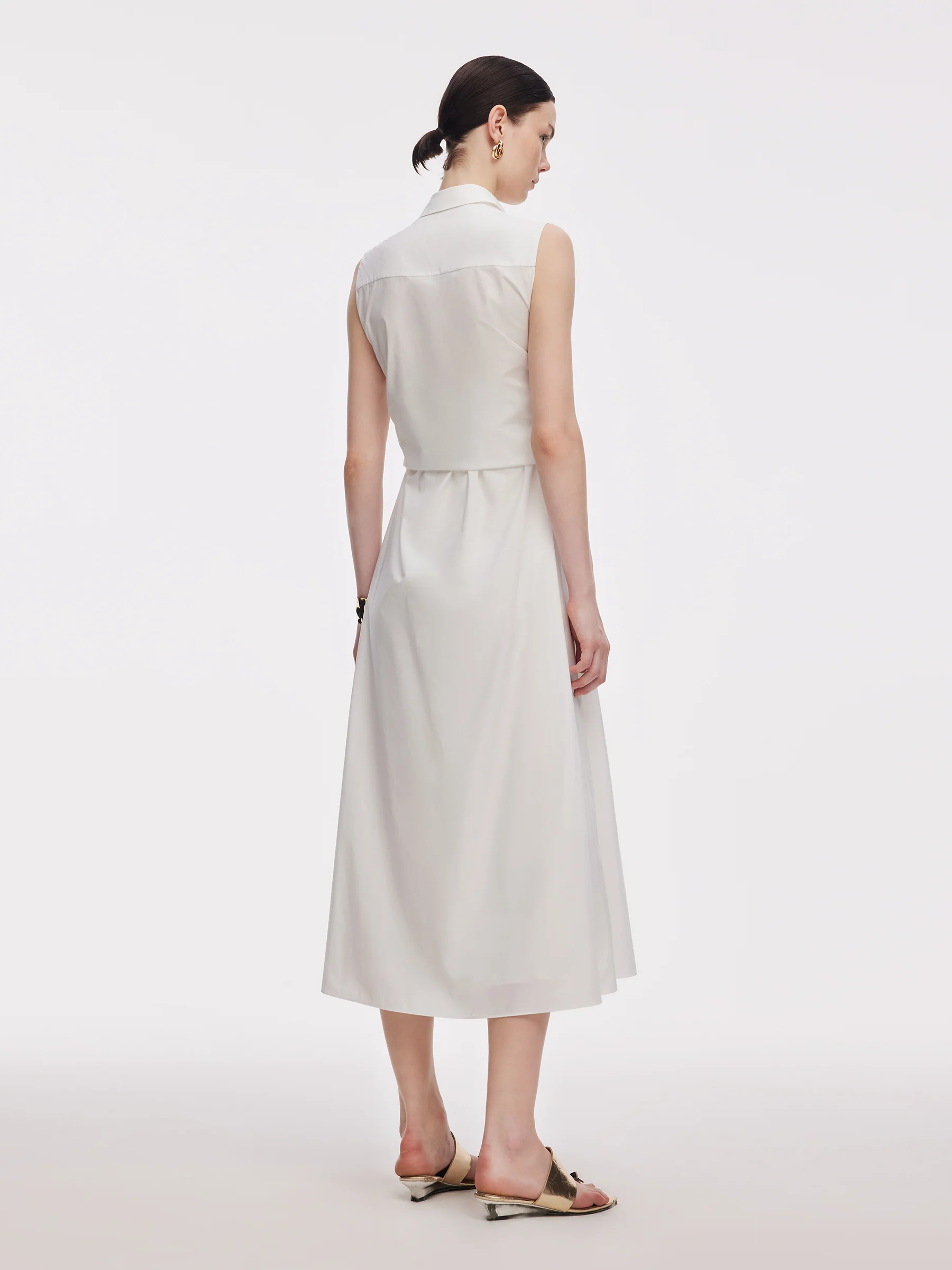 100% Cotton Tie Front Women Sleeveless Maxi Shirt Dress - Image 3