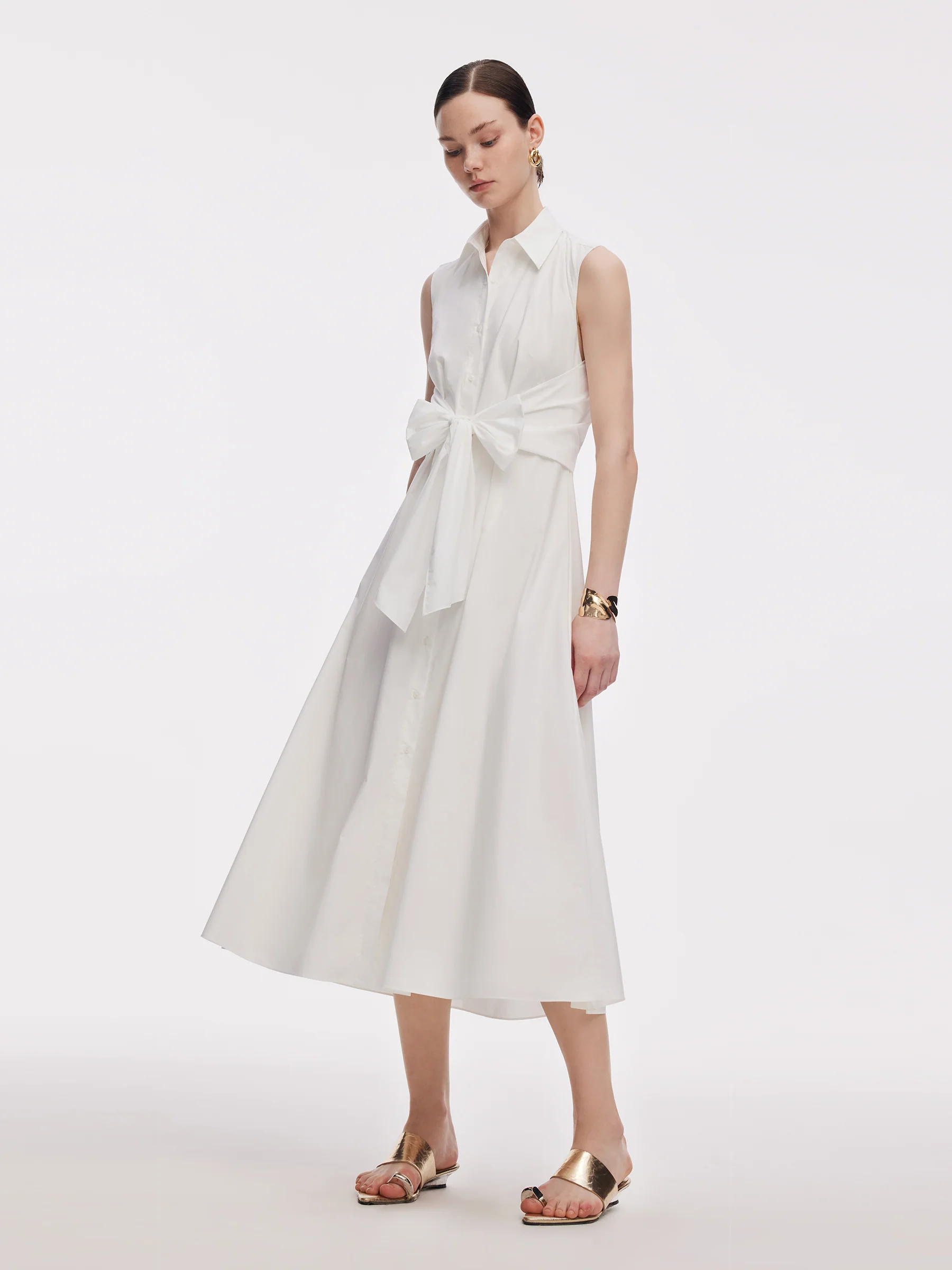 100% Cotton Tie Front Women Sleeveless Maxi Shirt Dress - Image 4