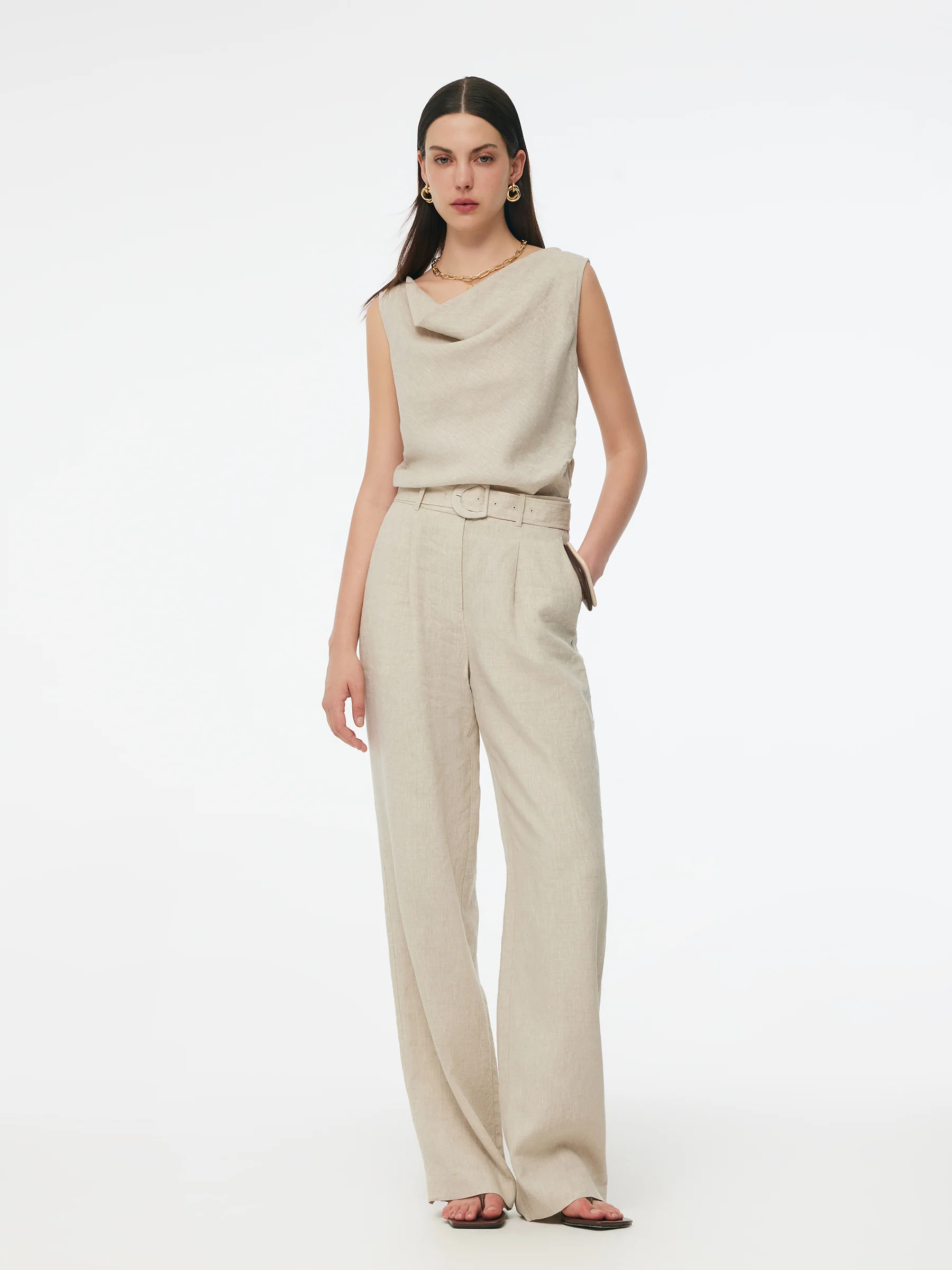 100% Linen Cowl Neck Women Tank Top - Image 3