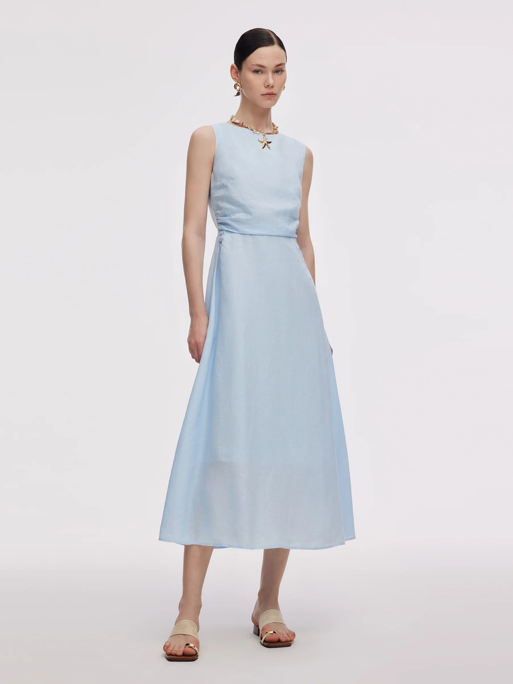 100% Linen Cross Back Women Maxi Dress - Image 4