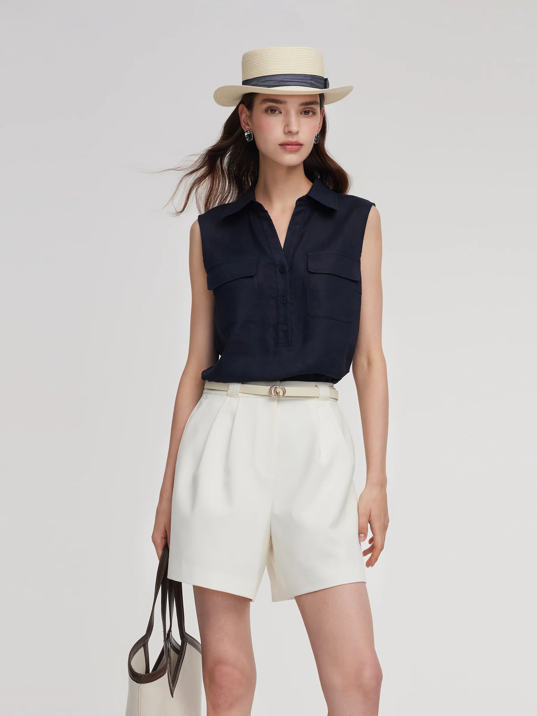 100% Linen Sleeveless Women Shirt