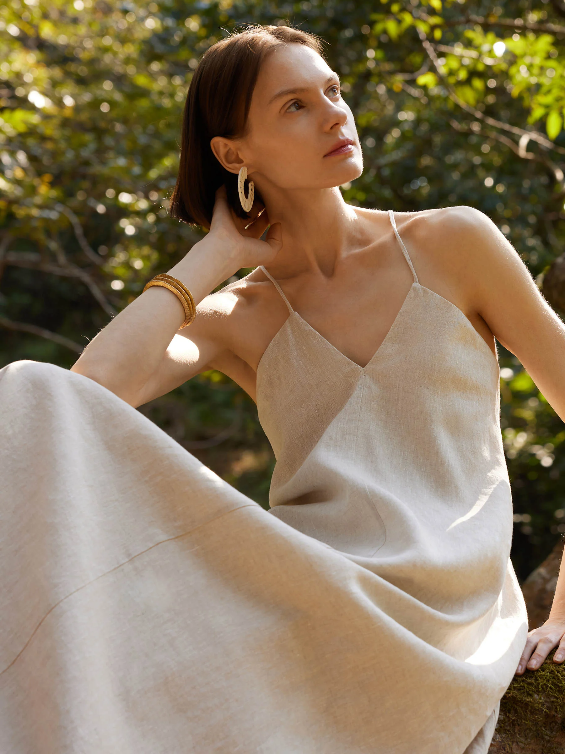 100% Linen Women Backless Strap Maxi Dress - Image 6