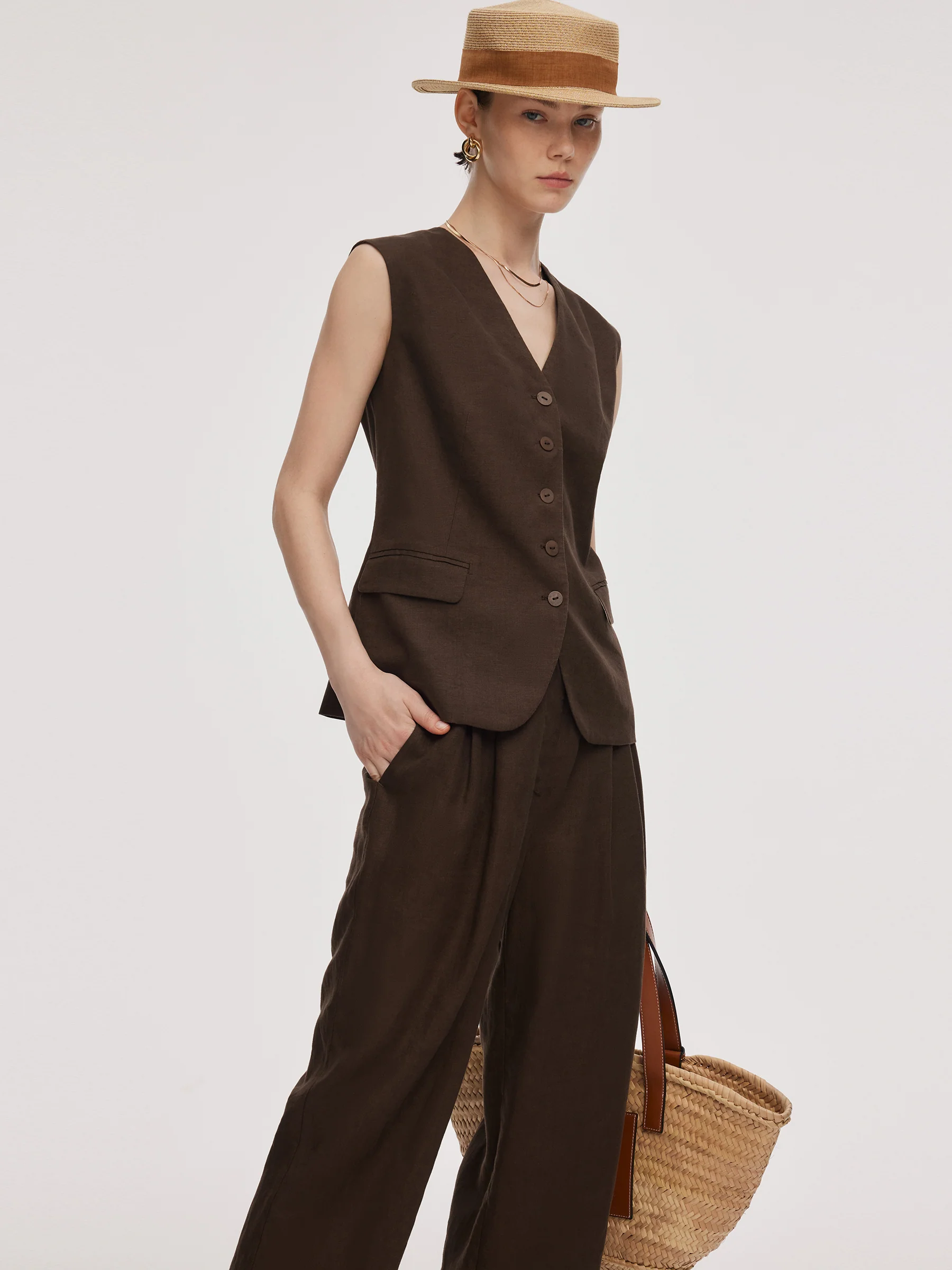 100% Linen Women V-Neck Vest