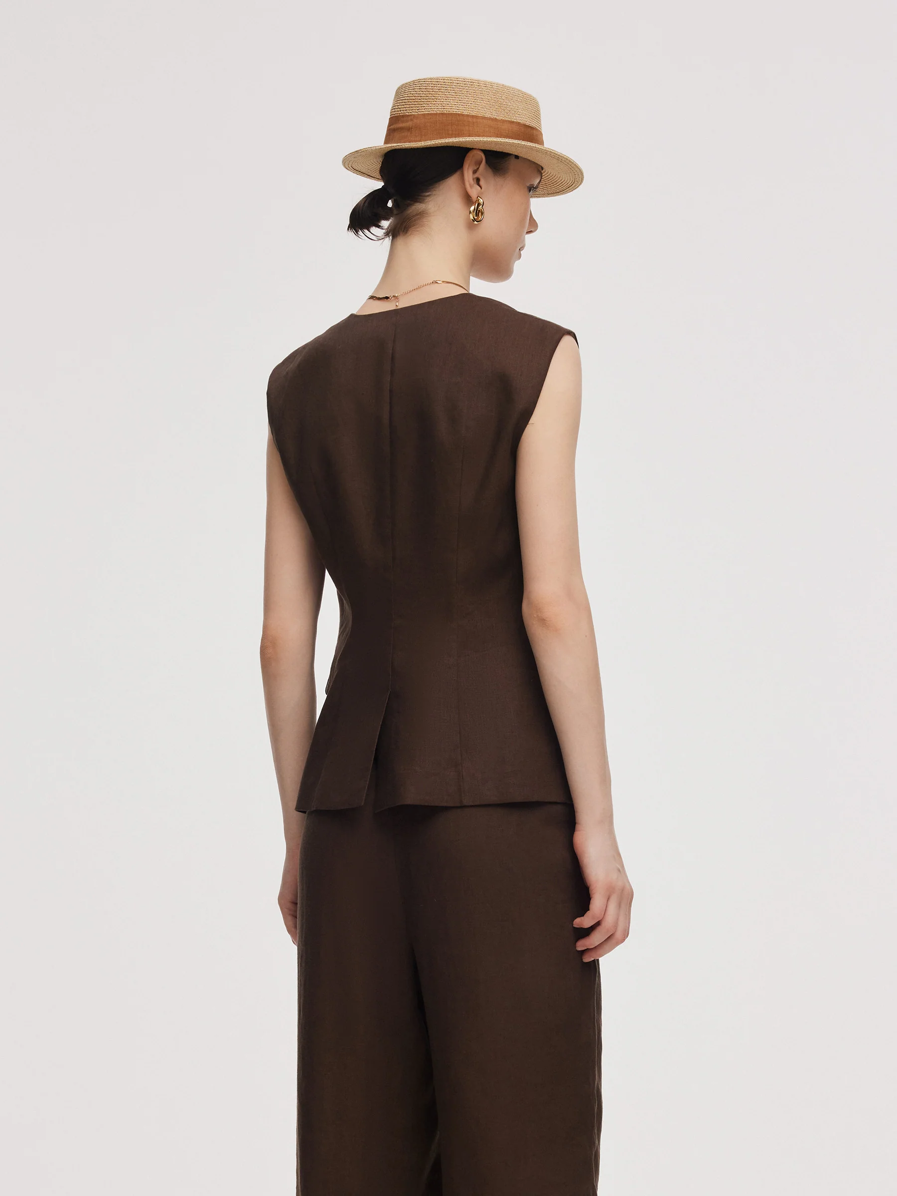 100% Linen Women V-Neck Vest - Image 3