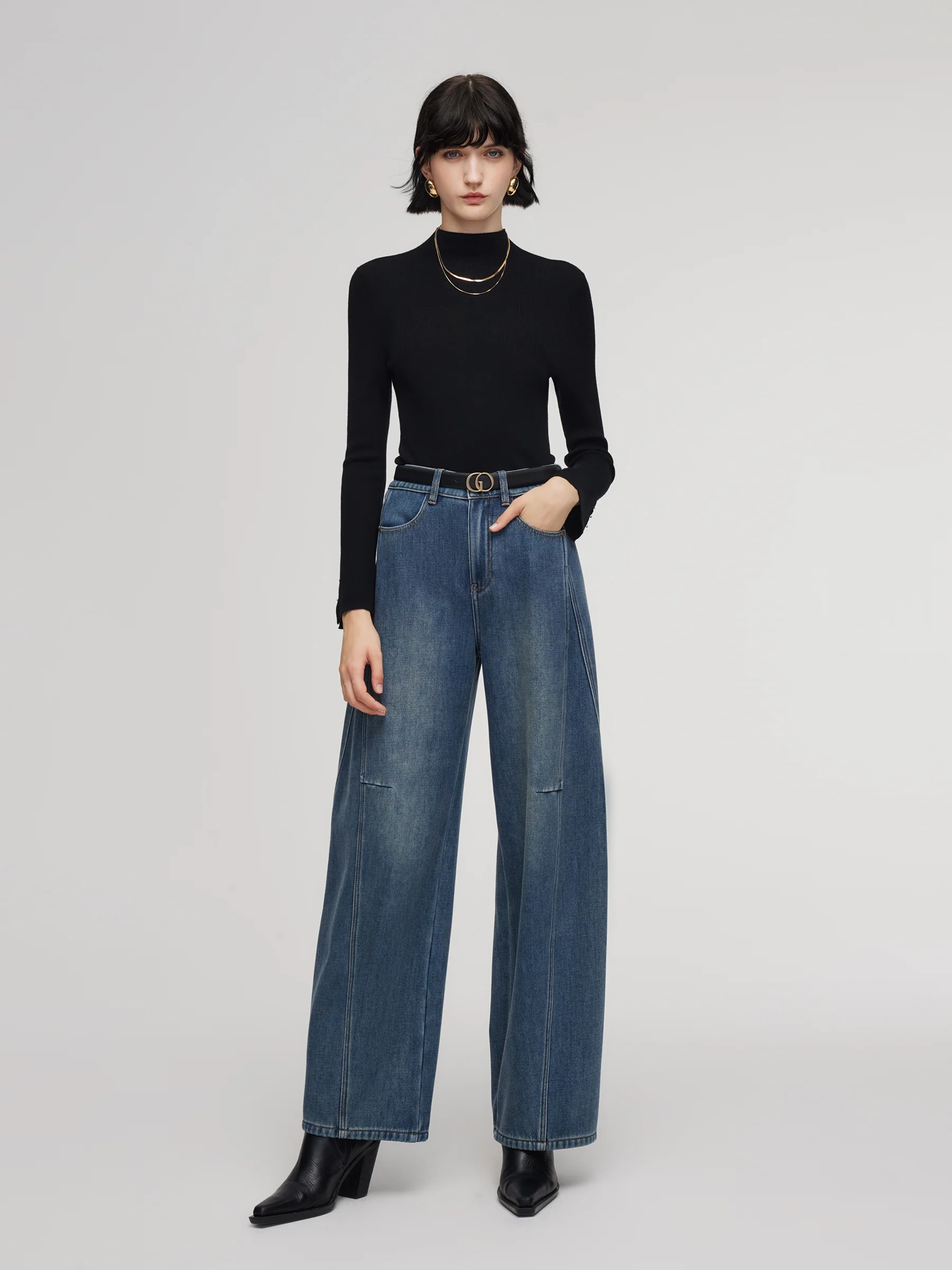 100% Machine Washable Wool Beaded Cuffs Women Mock Neck Knit Top - Image 2