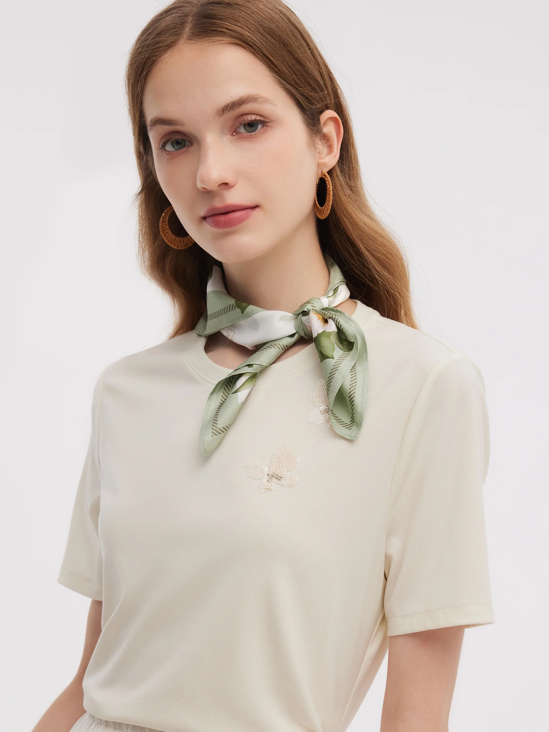 100% Mulberry Silk Rose Print Women Scarf - Image 3