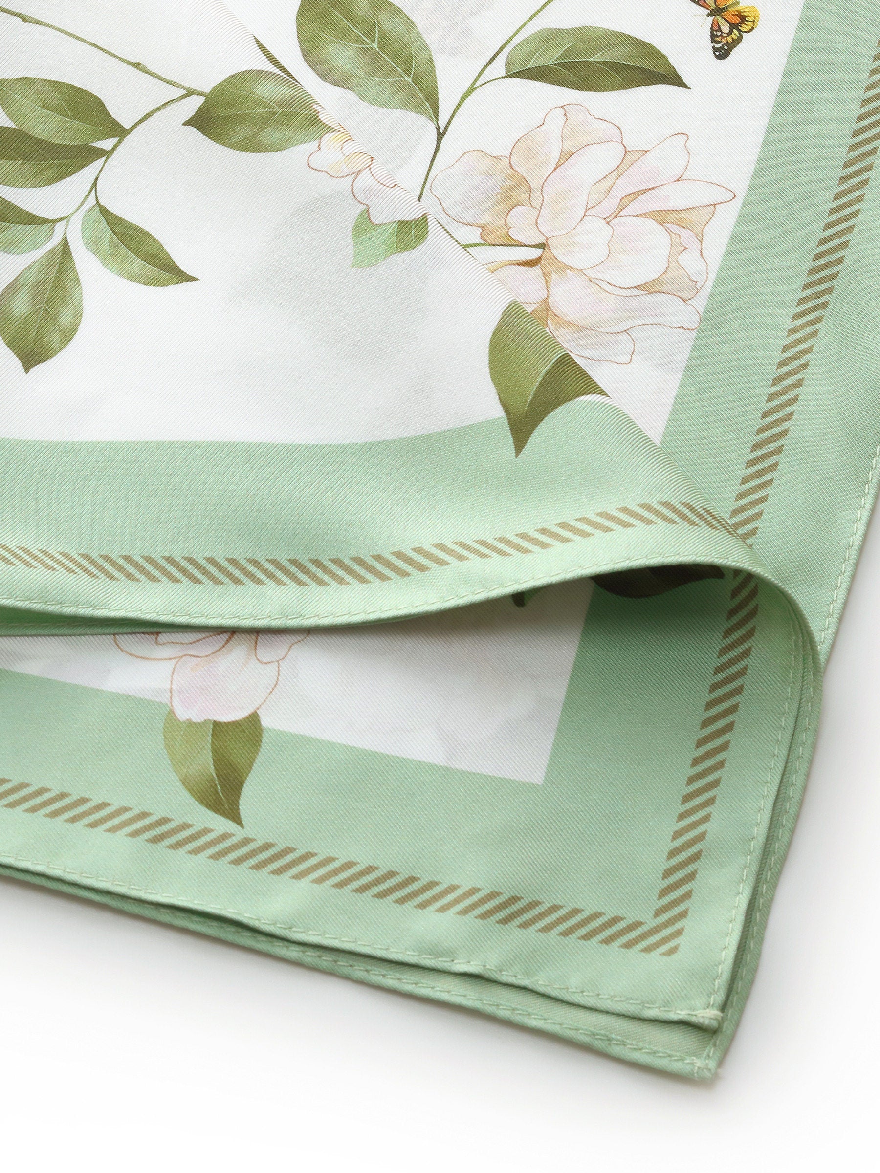 100% Mulberry Silk Rose Print Women Scarf - Image 8