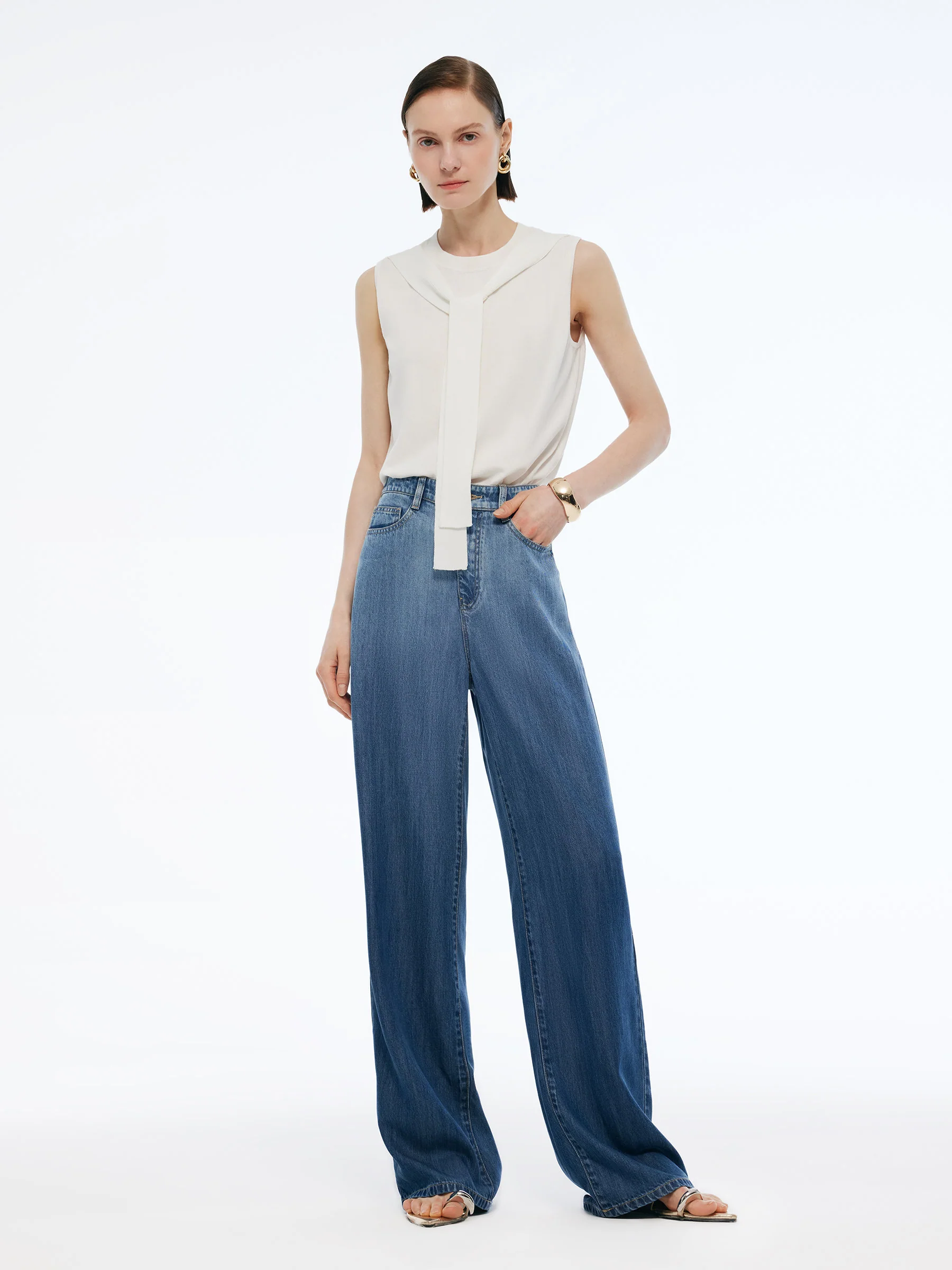 100% Tencel Denim Gradient Women Adjustable Waist Jeans - Image 2