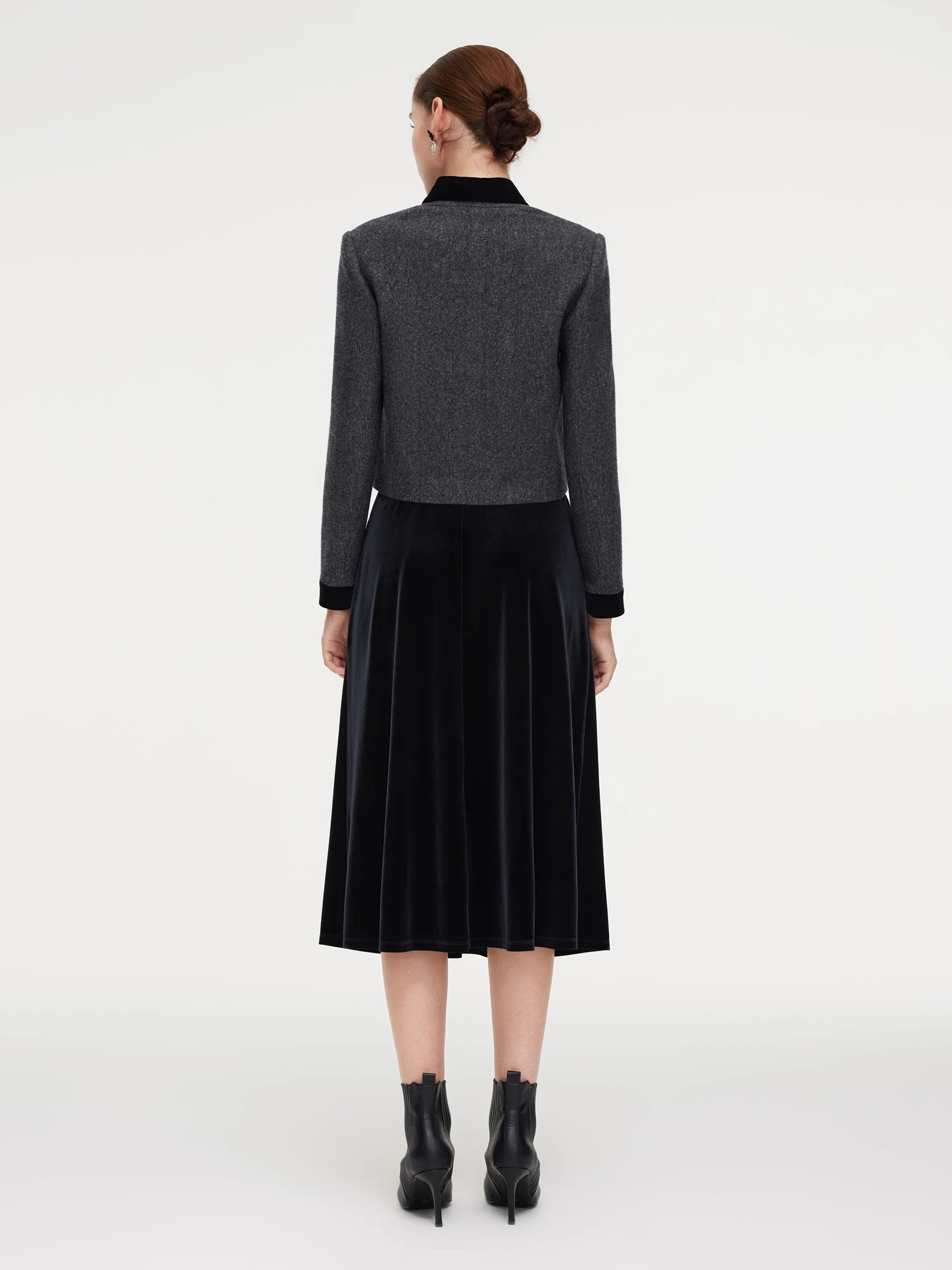 100% Washable Wool Jacket And Velvet Skirt Two-Piece Set With Ribbon - Image 4