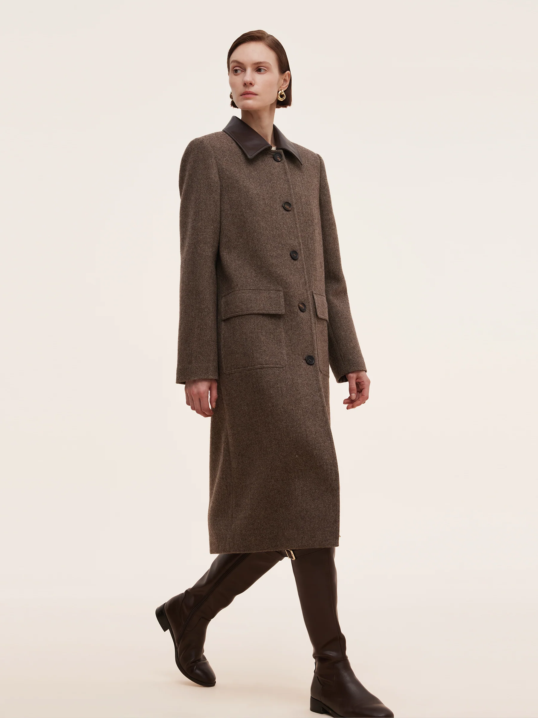 100% Washable Wool Leather Collar Women Coat - Image 5