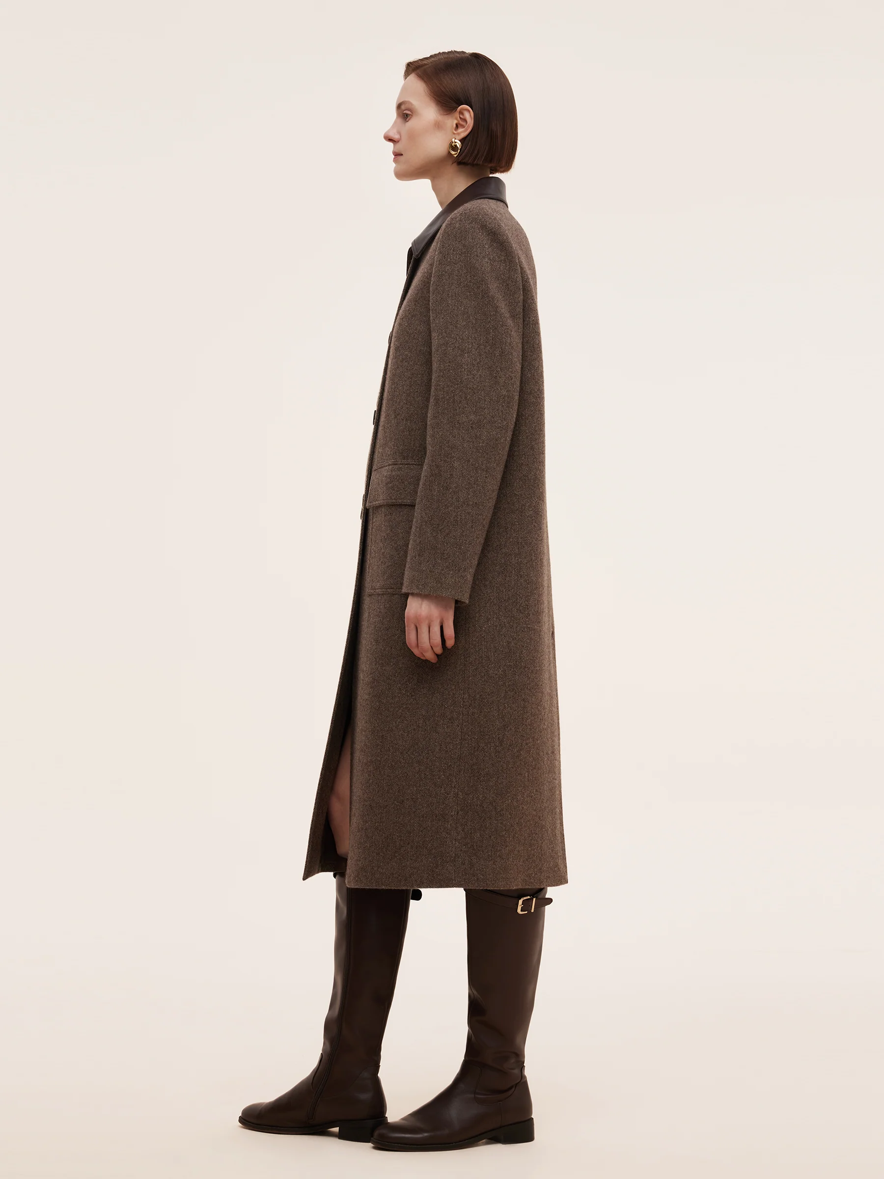 100% Washable Wool Leather Collar Women Coat - Image 6