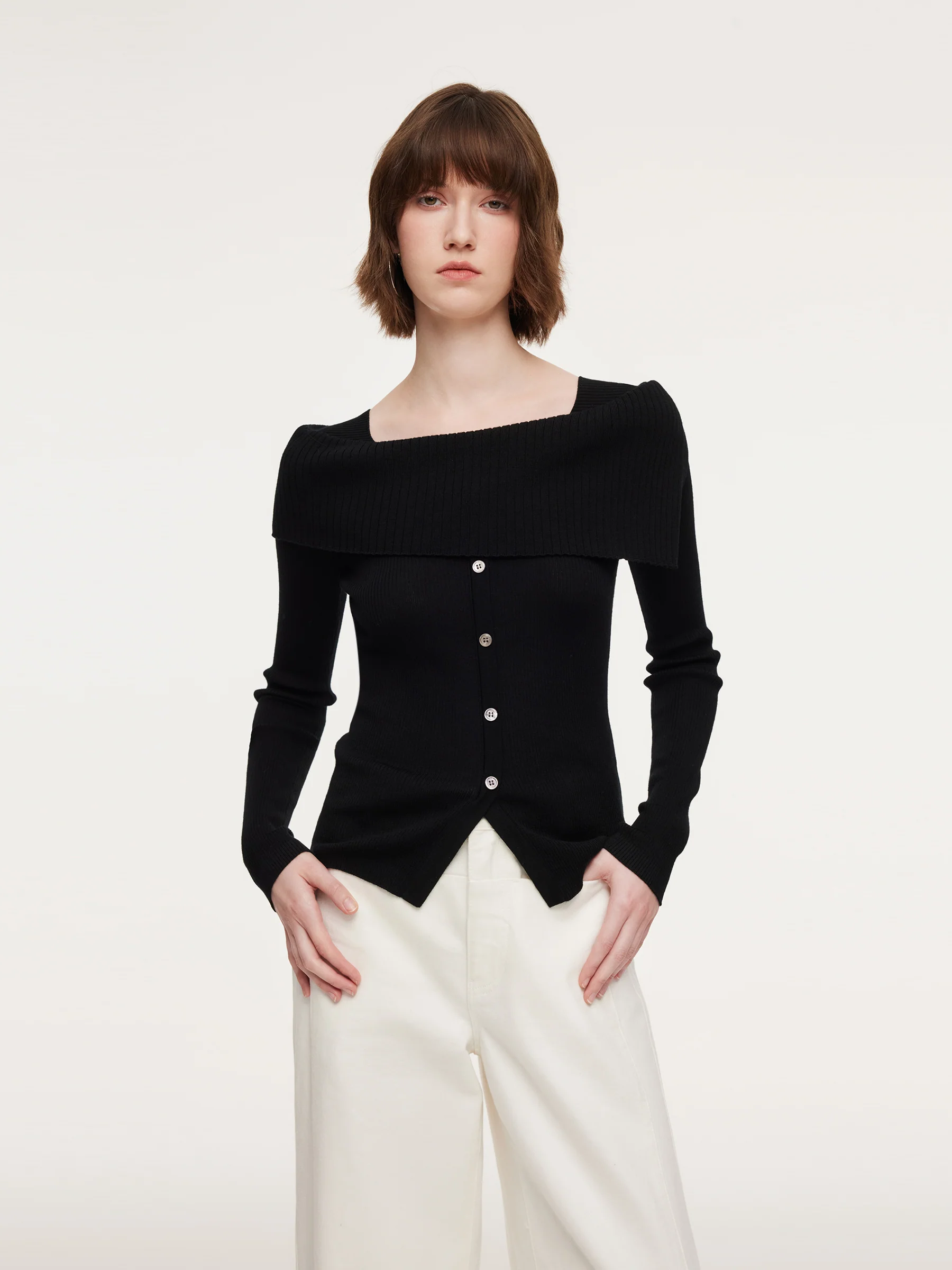 100% Wool Boat Neck Women Knit Top