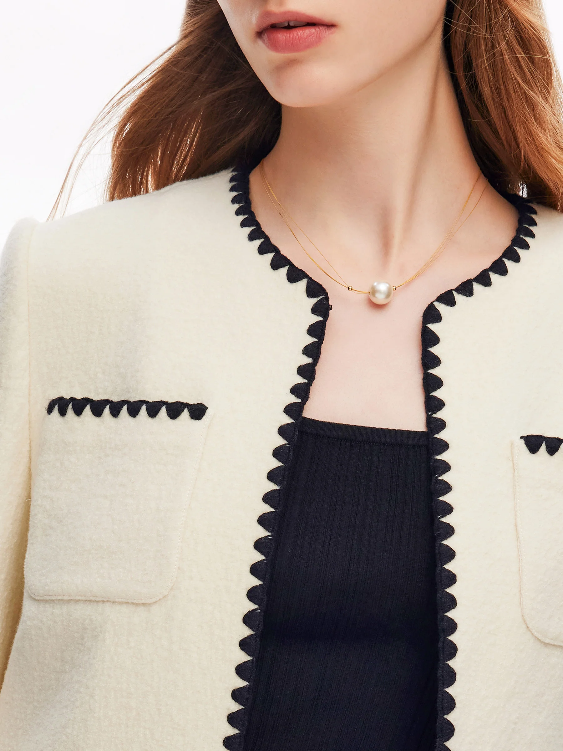 100% Wool Contrast Trim Women Crop Jacket - Image 5