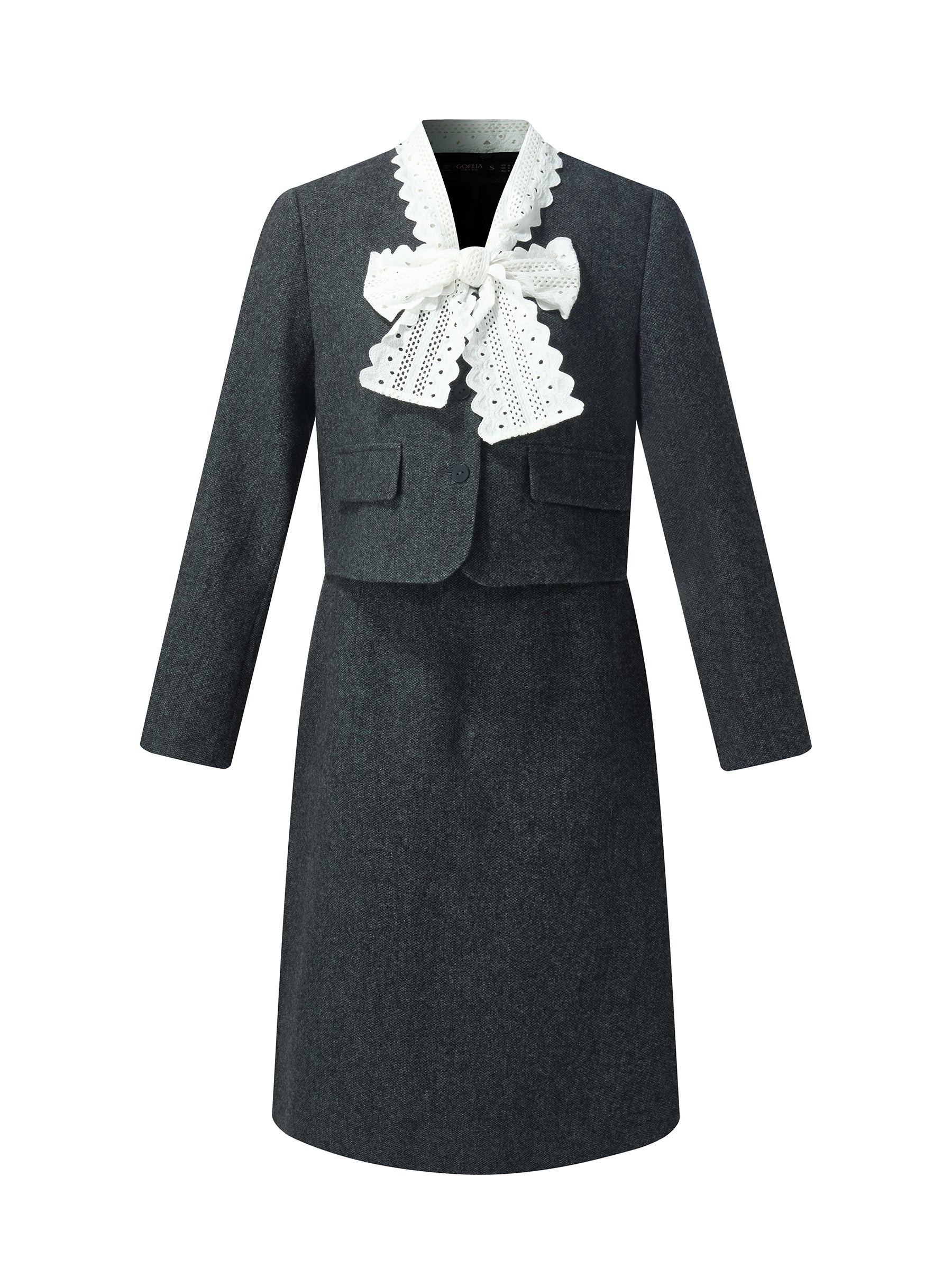 100% Washable Wool Crop Jacket And Skirt Two-Piece Set - Image 7