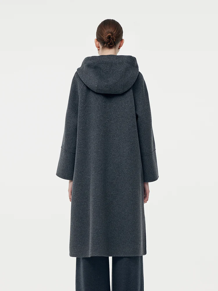 100% Wool Double-Faced Hooded Zip-Up Women Overcoat - Image 4