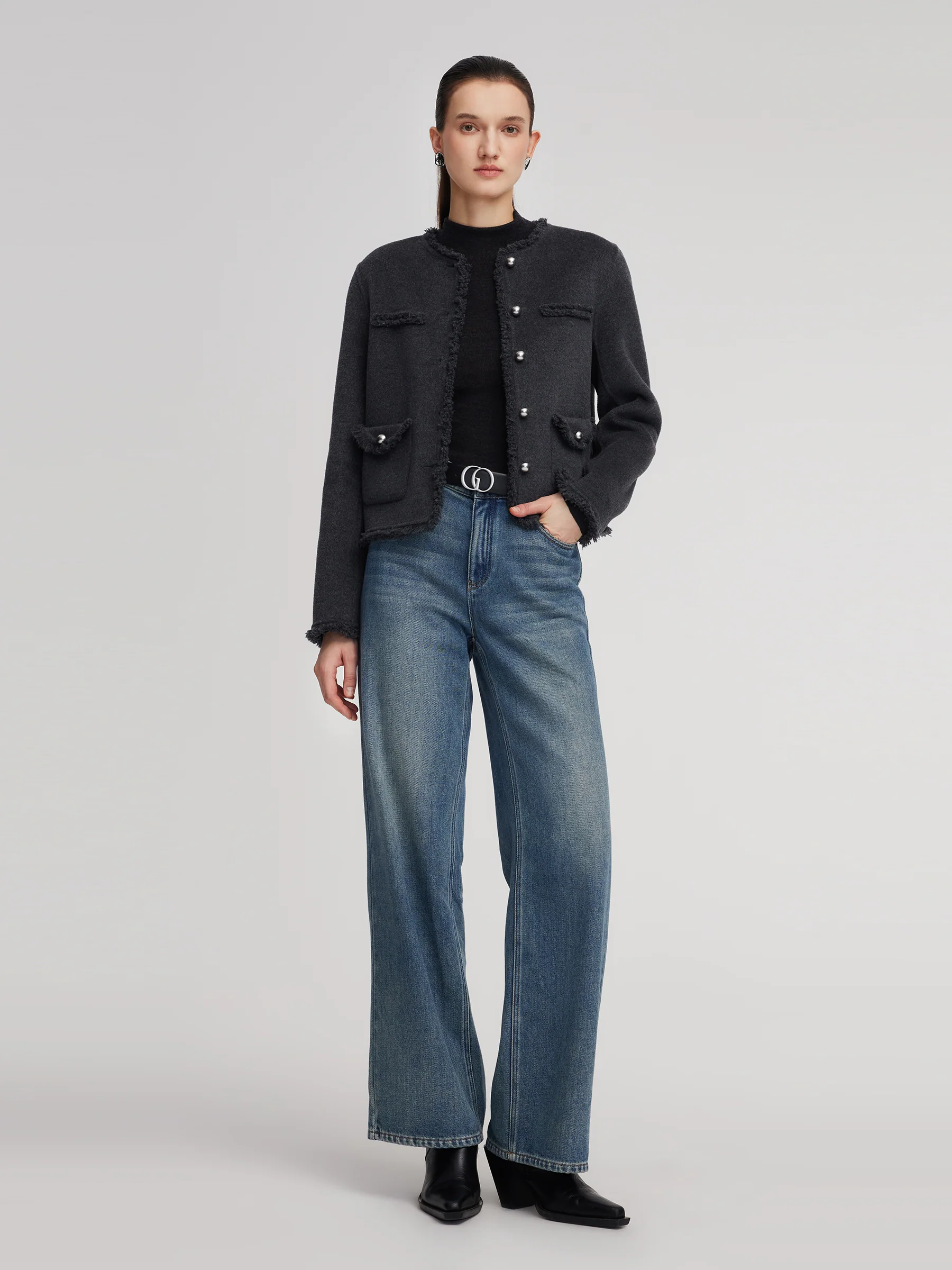 100% Wool Frayed Edge Women Jacket - Image 2
