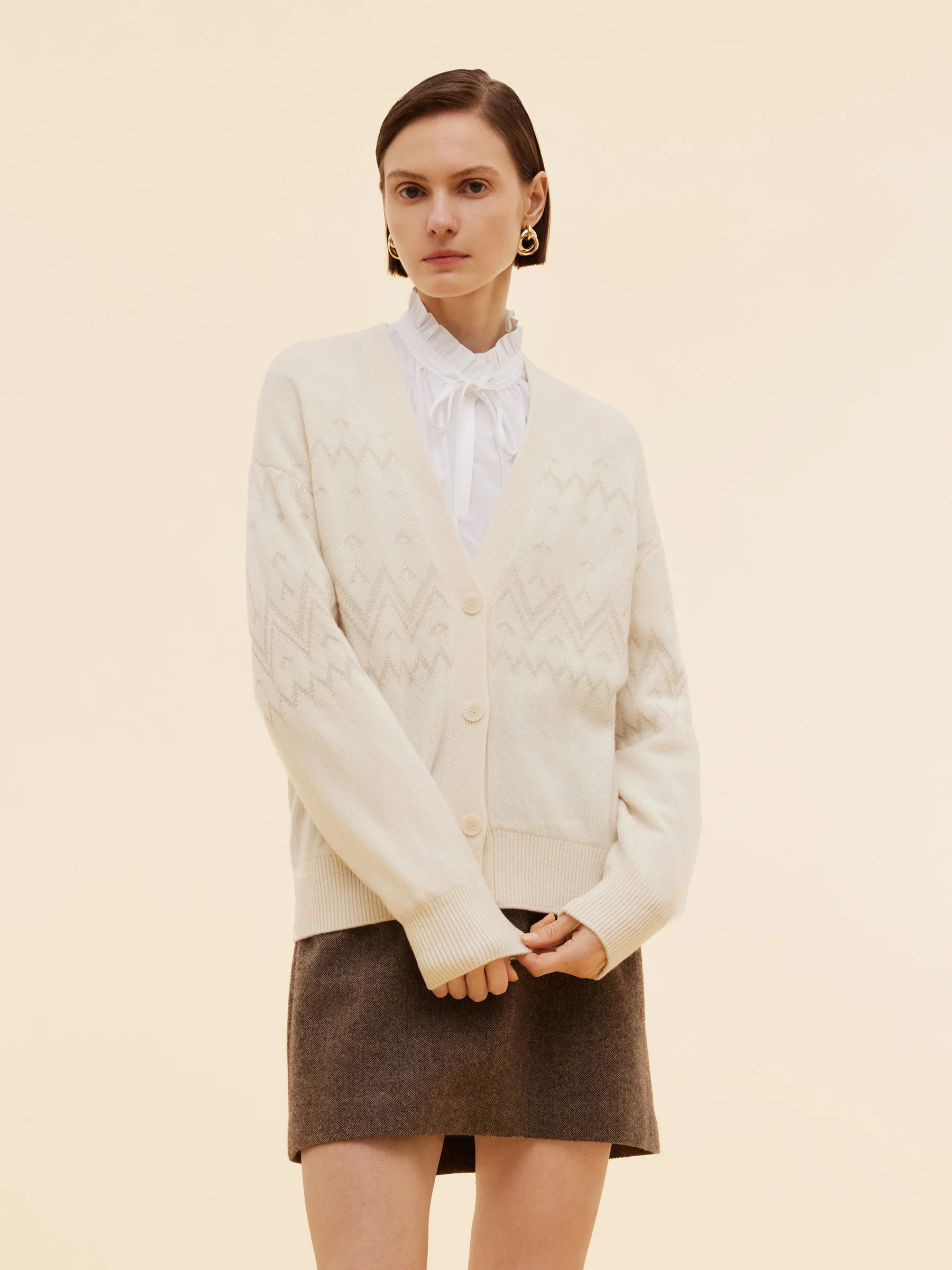 100% Wool Jacquard Women Cardigan