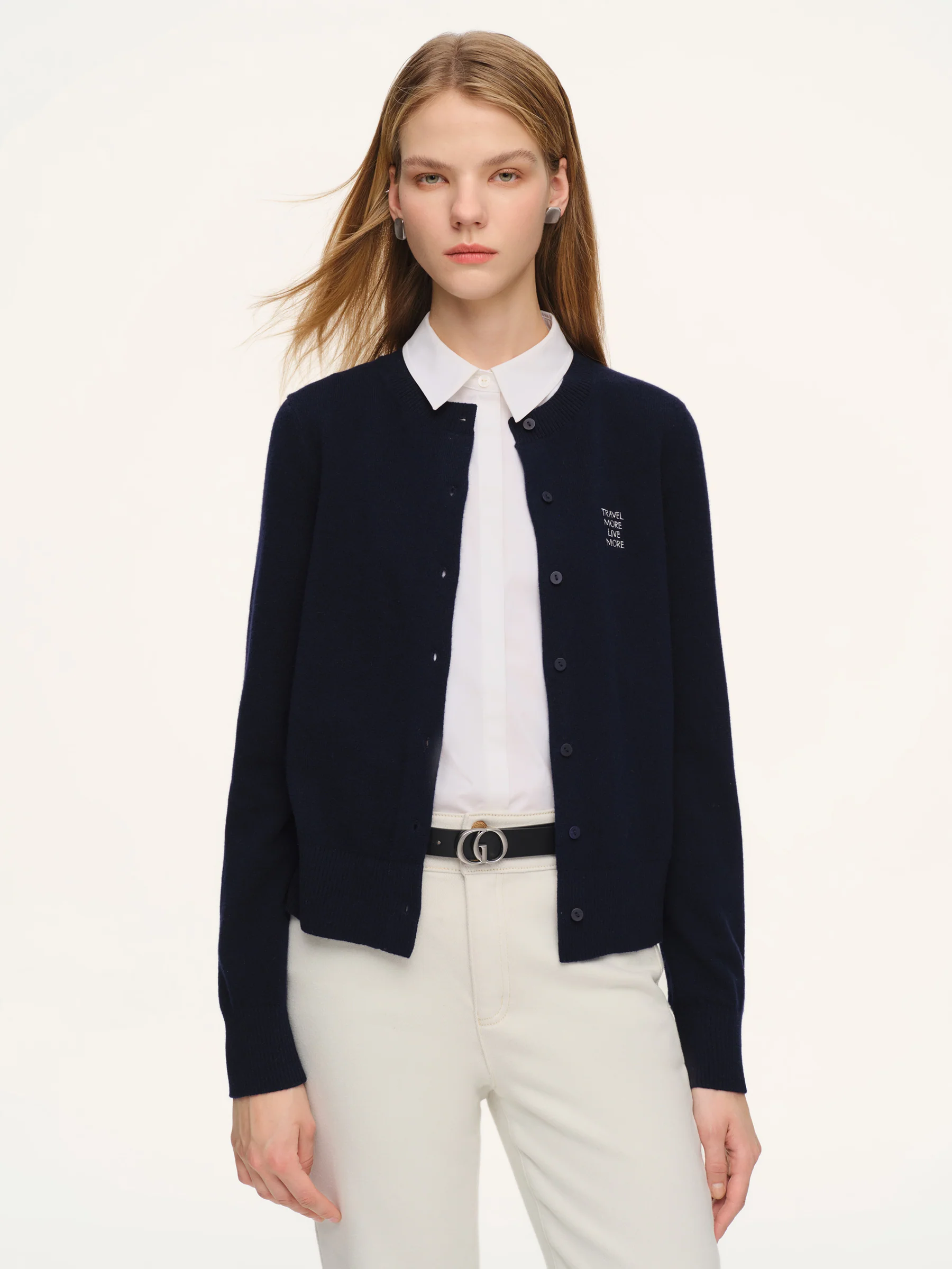 100% Wool Letter Embroidered Women Cardigan