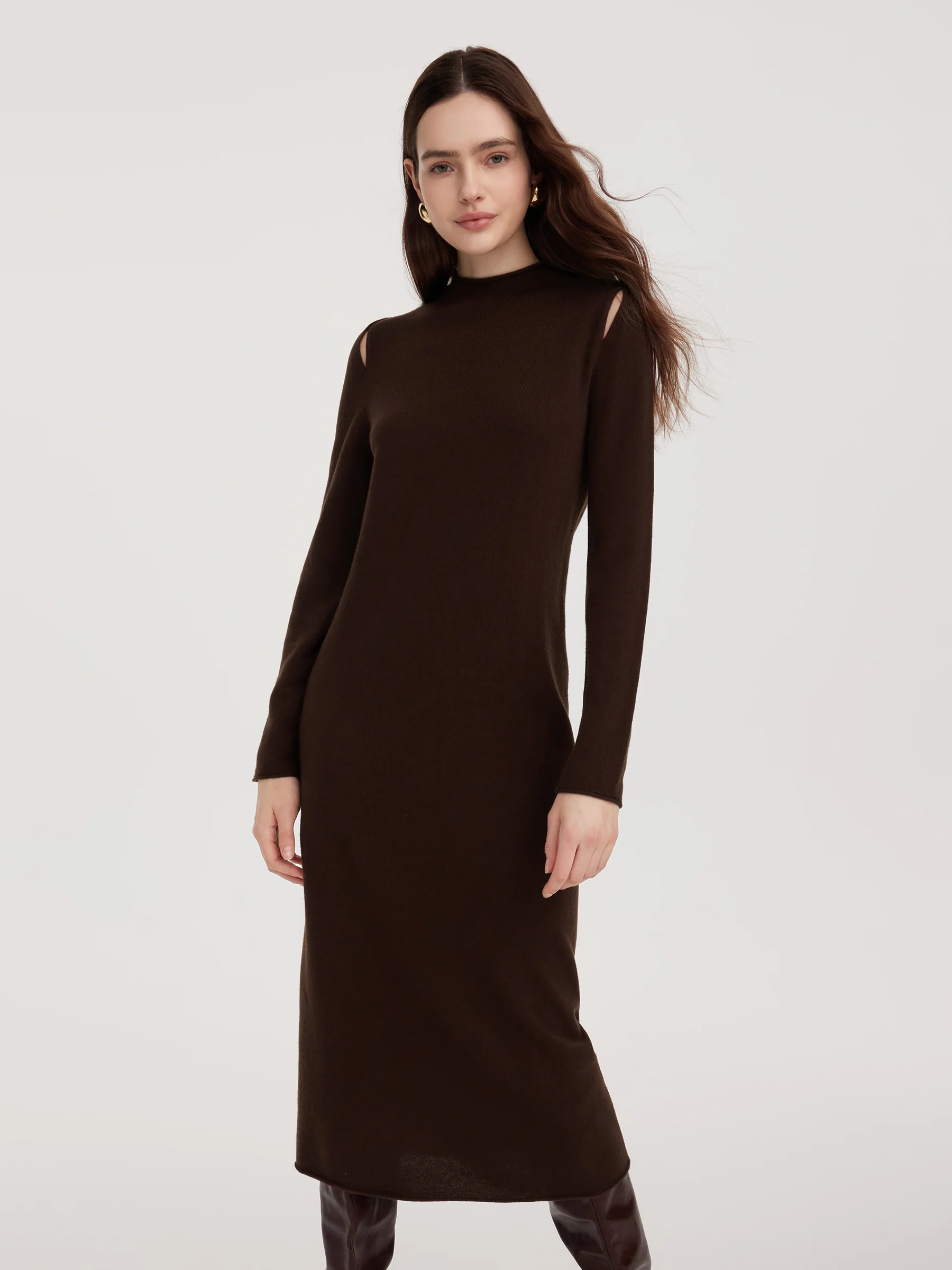 100% Wool Mock Neck Women Knit Maxi Dress - Image 6