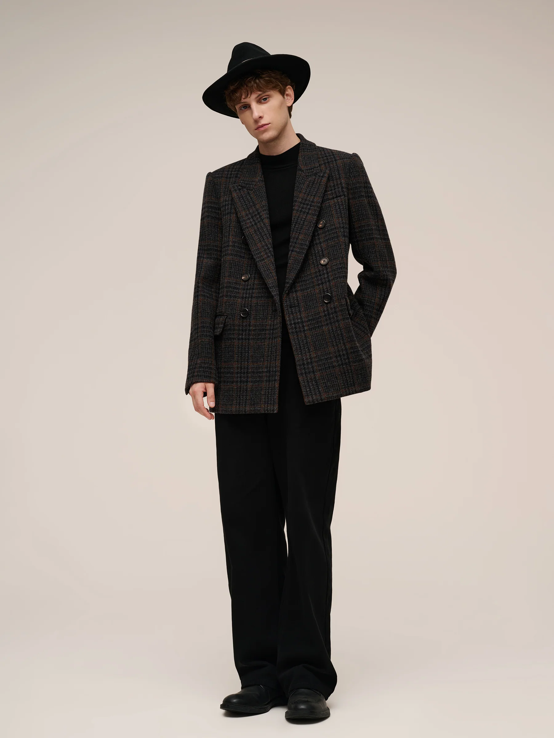 100% Wool Plaid Notched Collar Unisex Blazer - Image 8