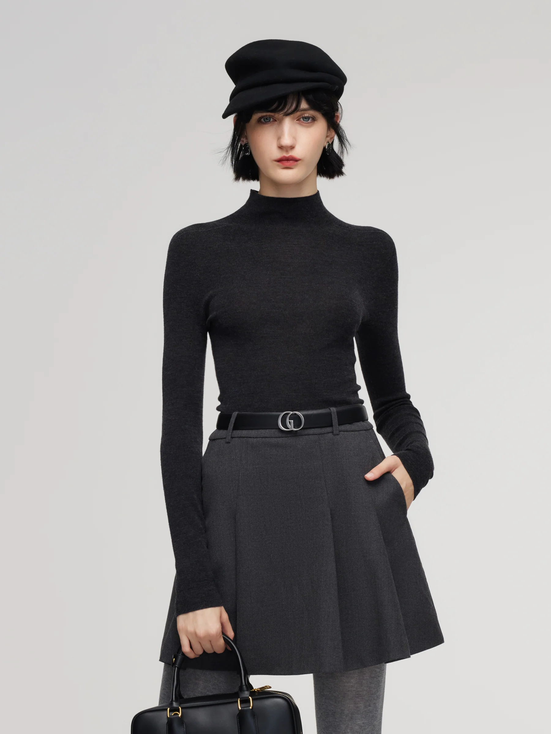 100% Wool Seamless Mock Neck Women Knit Top - Image 2