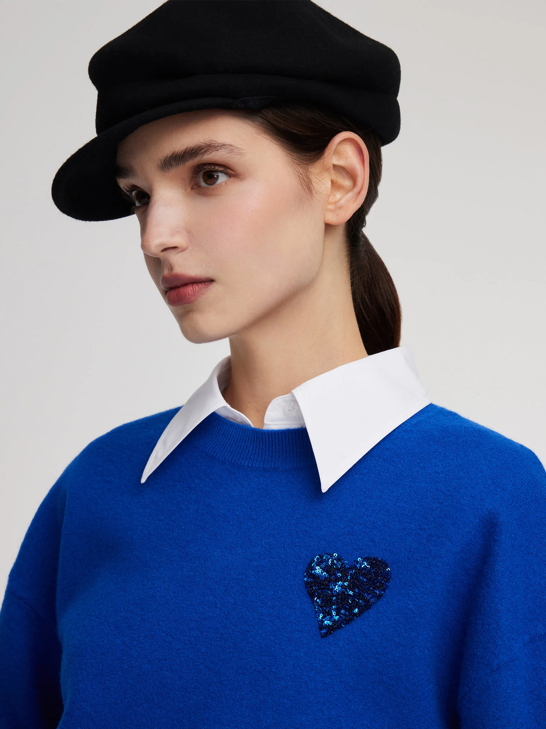 100% Wool Sequined Heart Unisex Sweater - Image 5