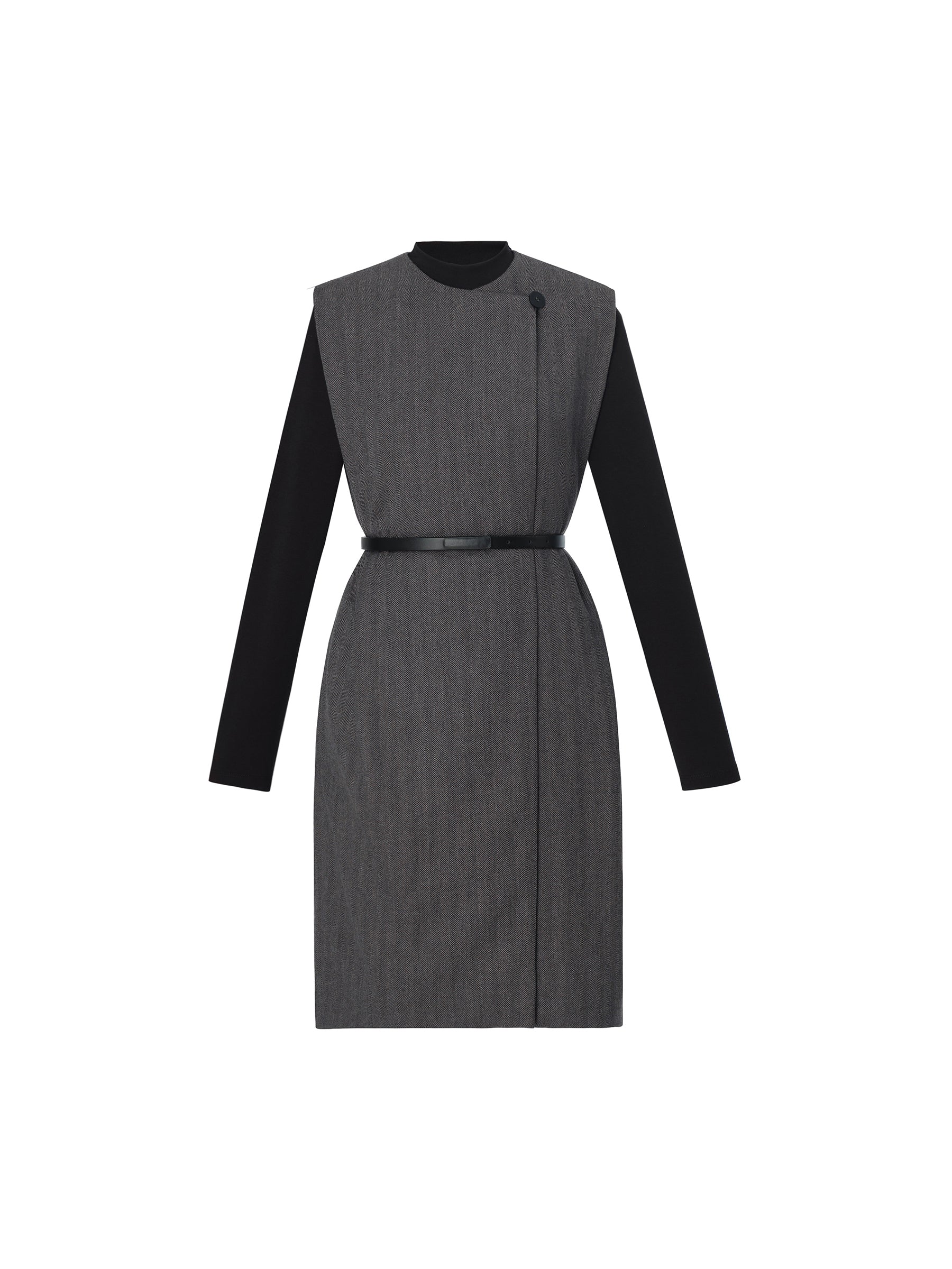 100% Wool Vest And Knit Dress Two-Piece Set With Belt - Image 8