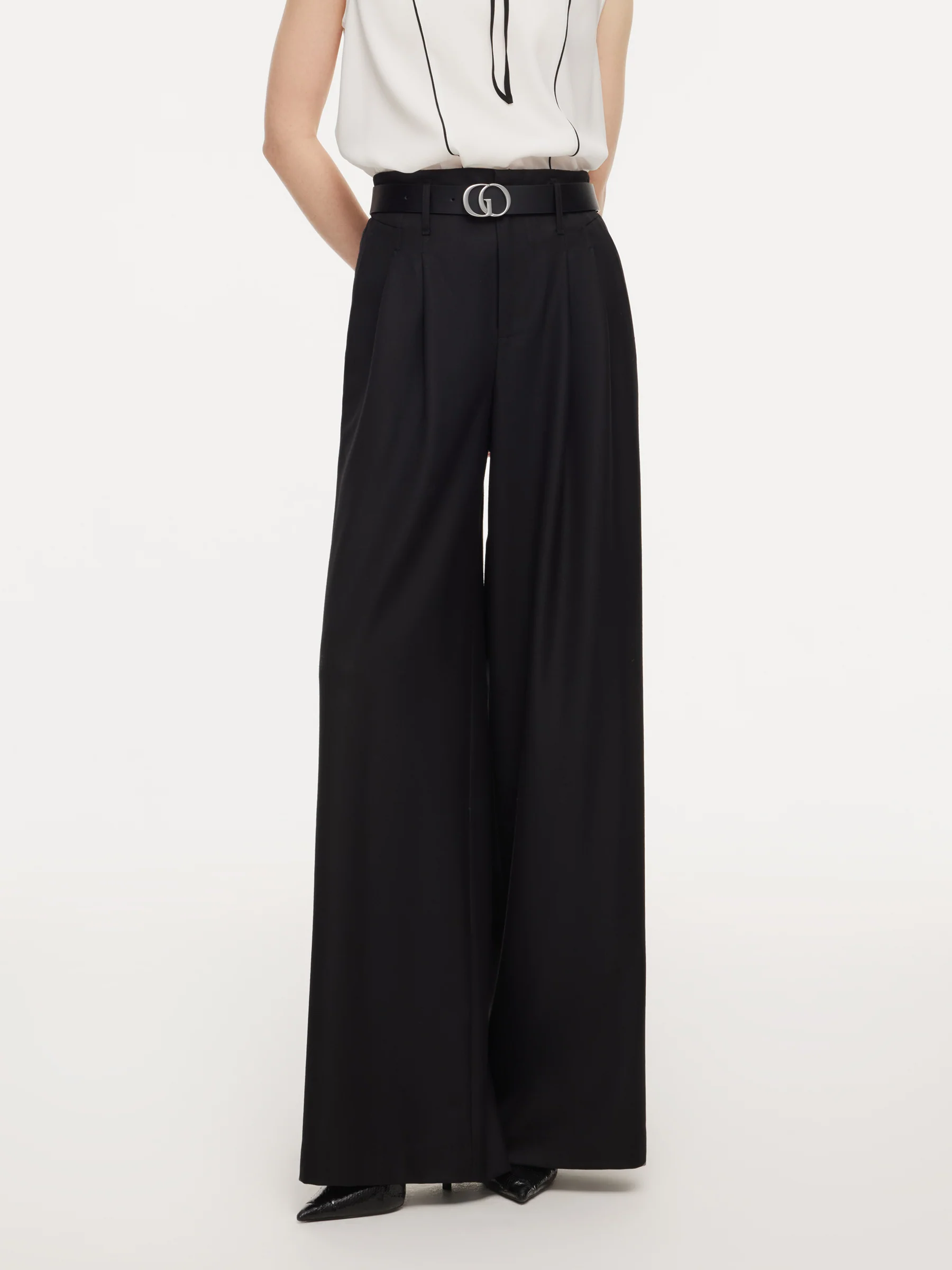 100% Worsted Wool Straight Leg Women Pants With Belt - Image 6