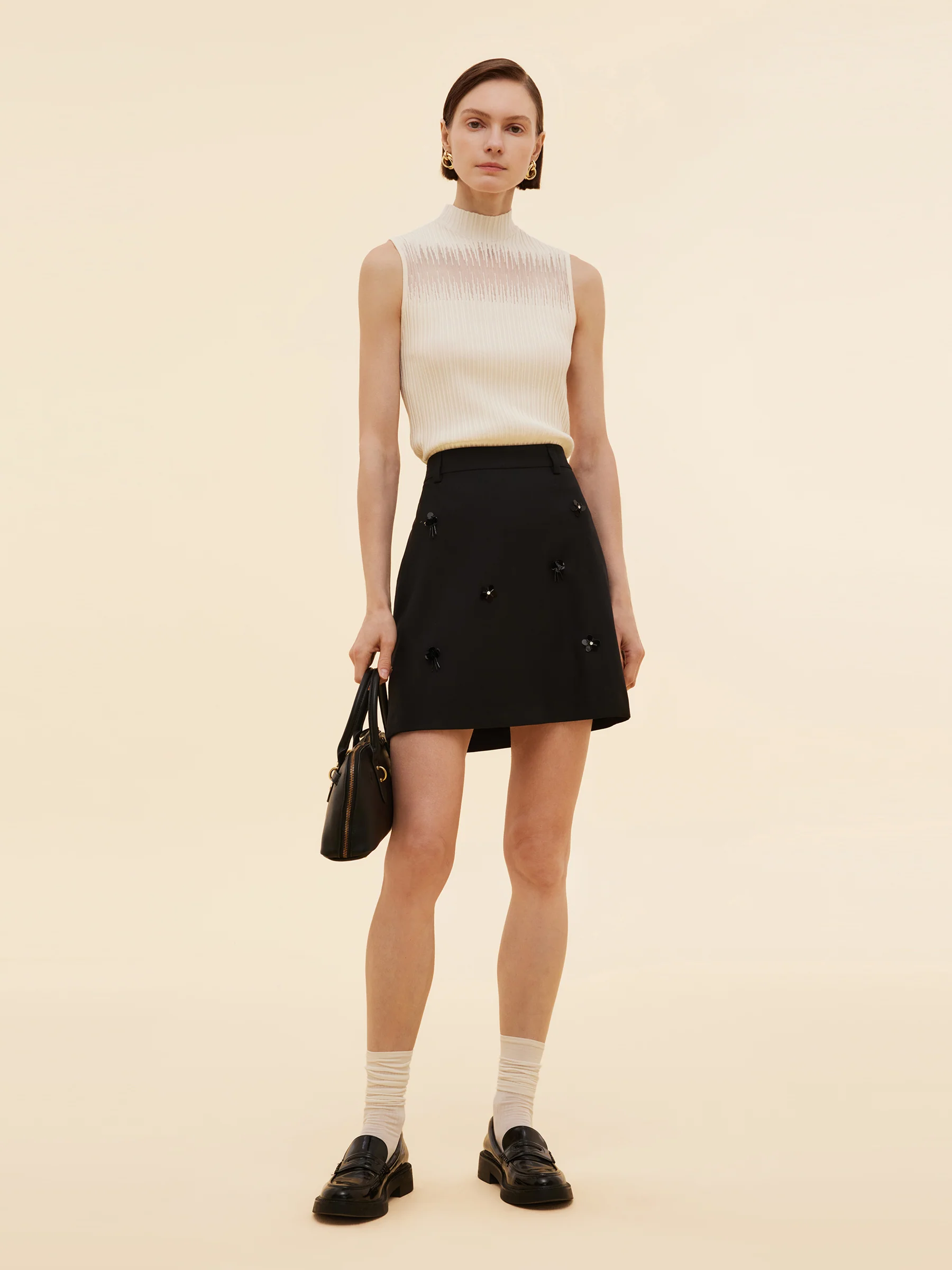 100% Worsted Wool Women Beaded Mini Skirt - Image 2