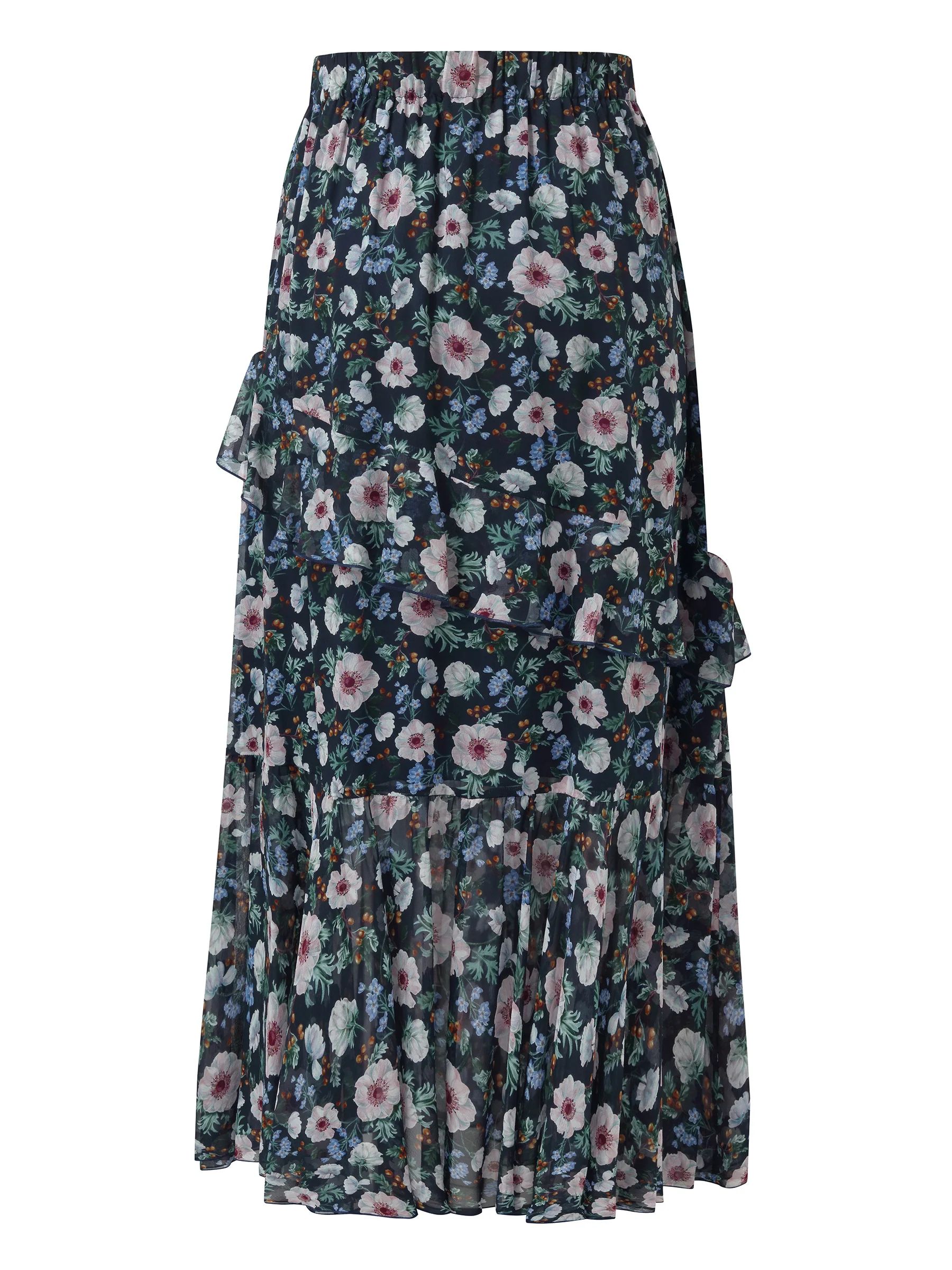 10MM Mulberry Silk Floral Print Women Tiered Skirt - Image 7