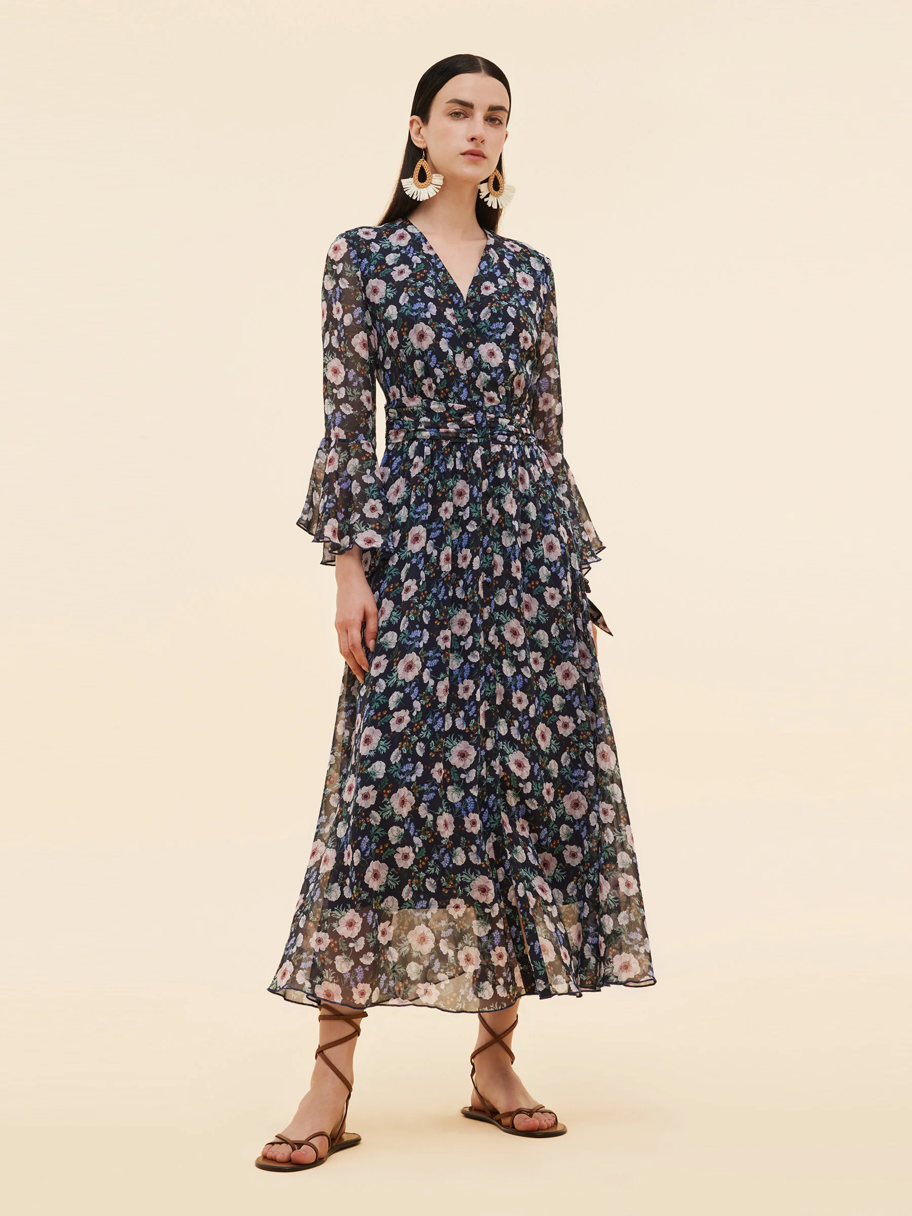 10MM Mulberry Silk Floral Print Women V-Neck Maxi Dress - Image 2