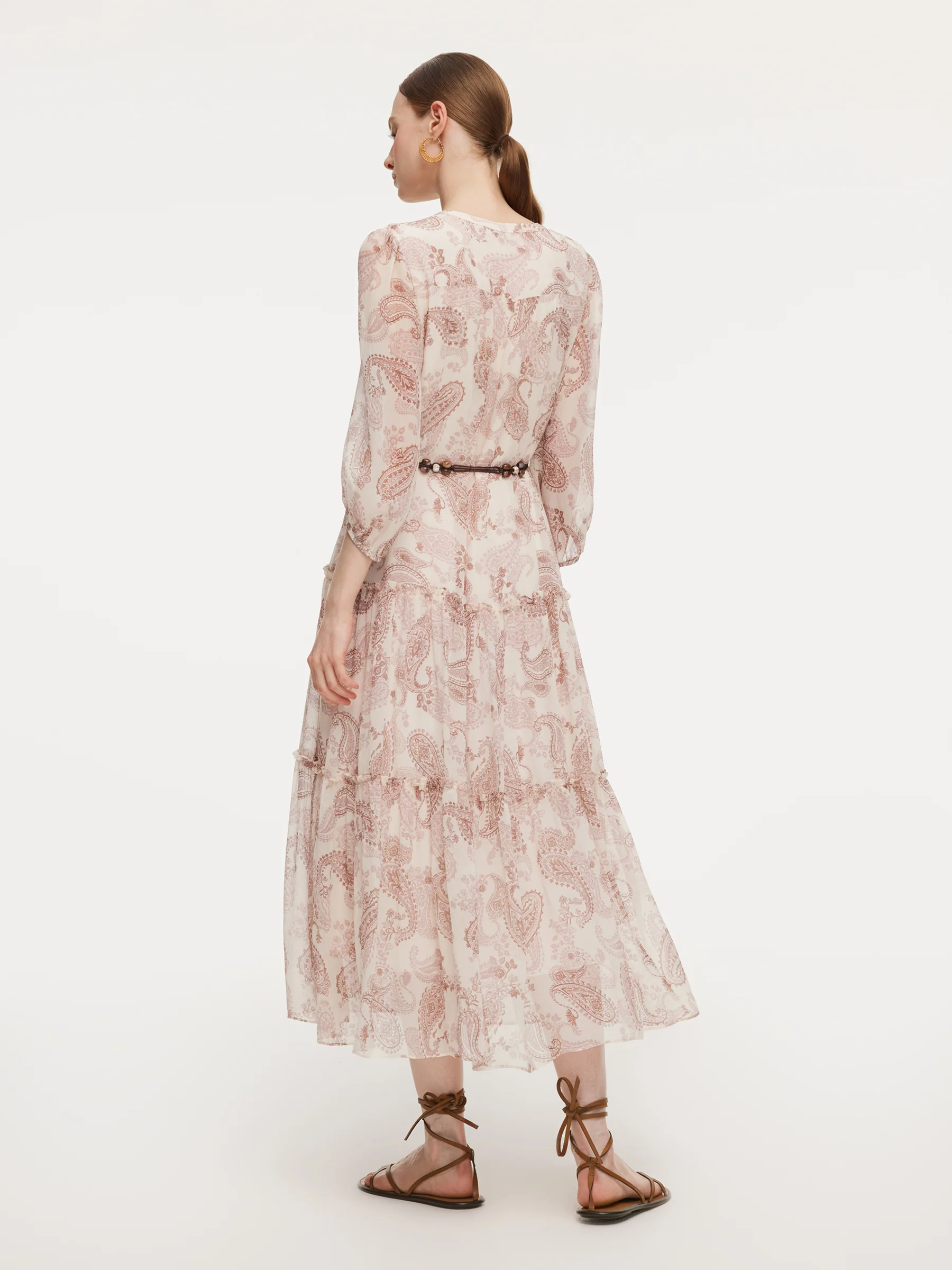 10MM Mulberry Silk Paisley Print Women Maxi Dress With Two Self-Tie Belts - Image 5
