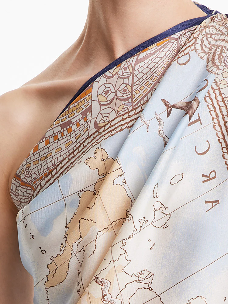 14 Momme 90 Square Map Silk Scarf - Image 6