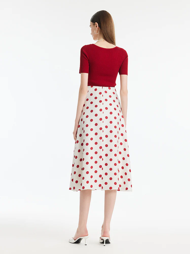 16 Momme Mulberry Silk Polka Dots Print Women Half Skirt - Image 10