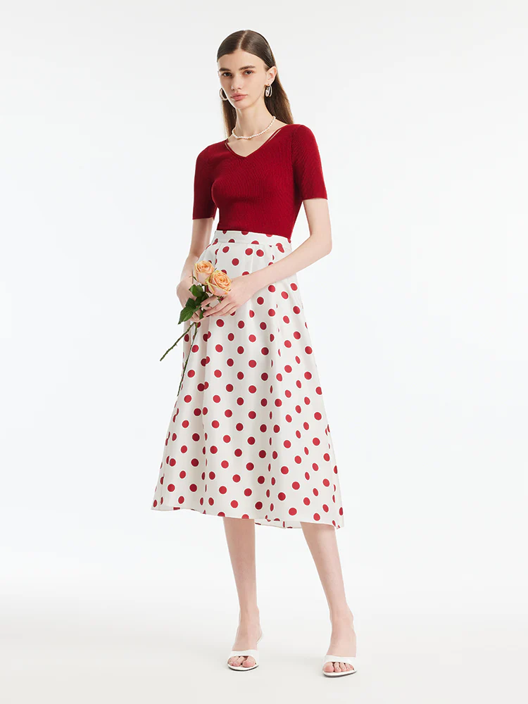 16 Momme Mulberry Silk Polka Dots Print Women Half Skirt - Image 6