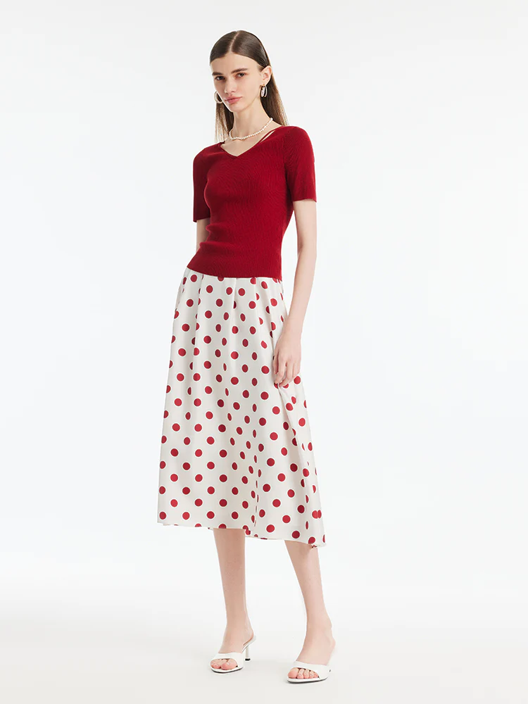 16 Momme Mulberry Silk Polka Dots Print Women Half Skirt - Image 9