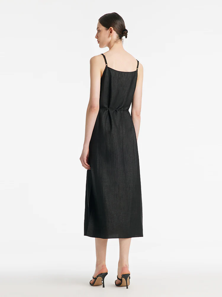 18 Momme Xiang Yun Silk Women Spaghetti Strap Maxi Dress With 3D Rose Belt - Image 5