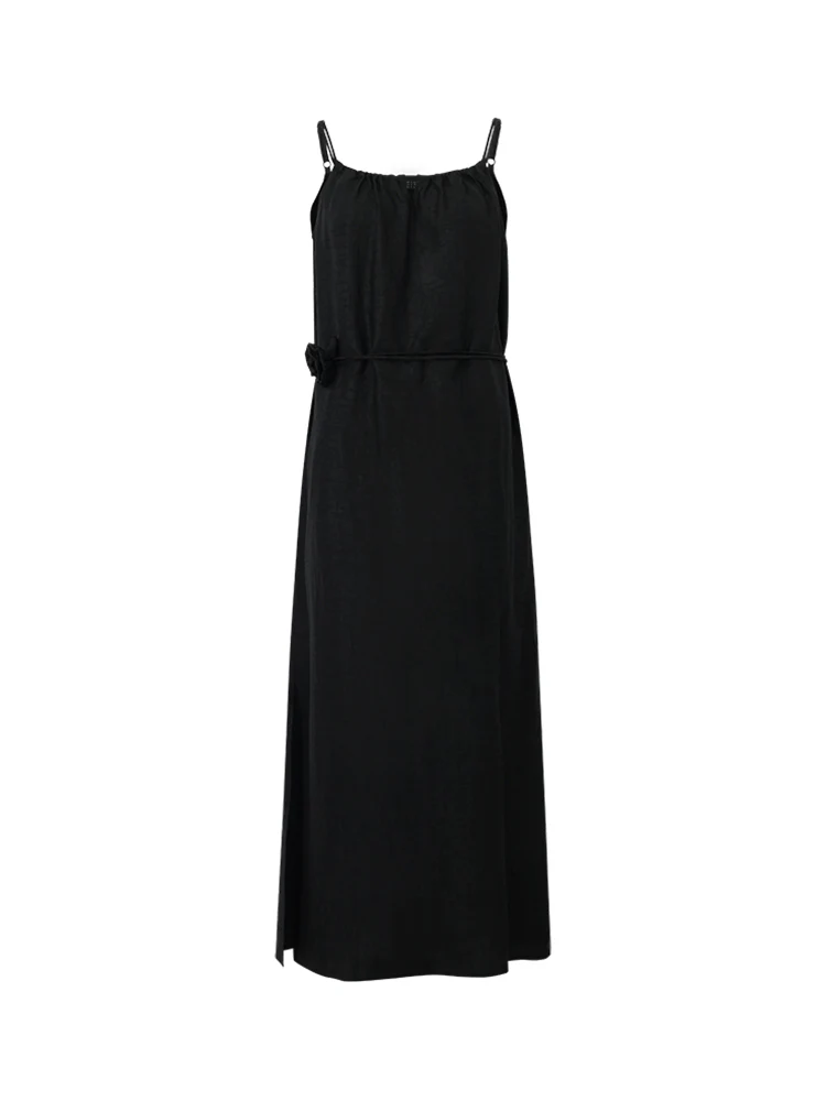 18 Momme Xiang Yun Silk Women Spaghetti Strap Maxi Dress With 3D Rose Belt - Image 9