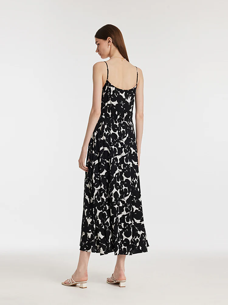 19 Momme Mulberry Silk Iris Print Women Maxi Spaghetti Strap Dress With Scrunchie - Image 10
